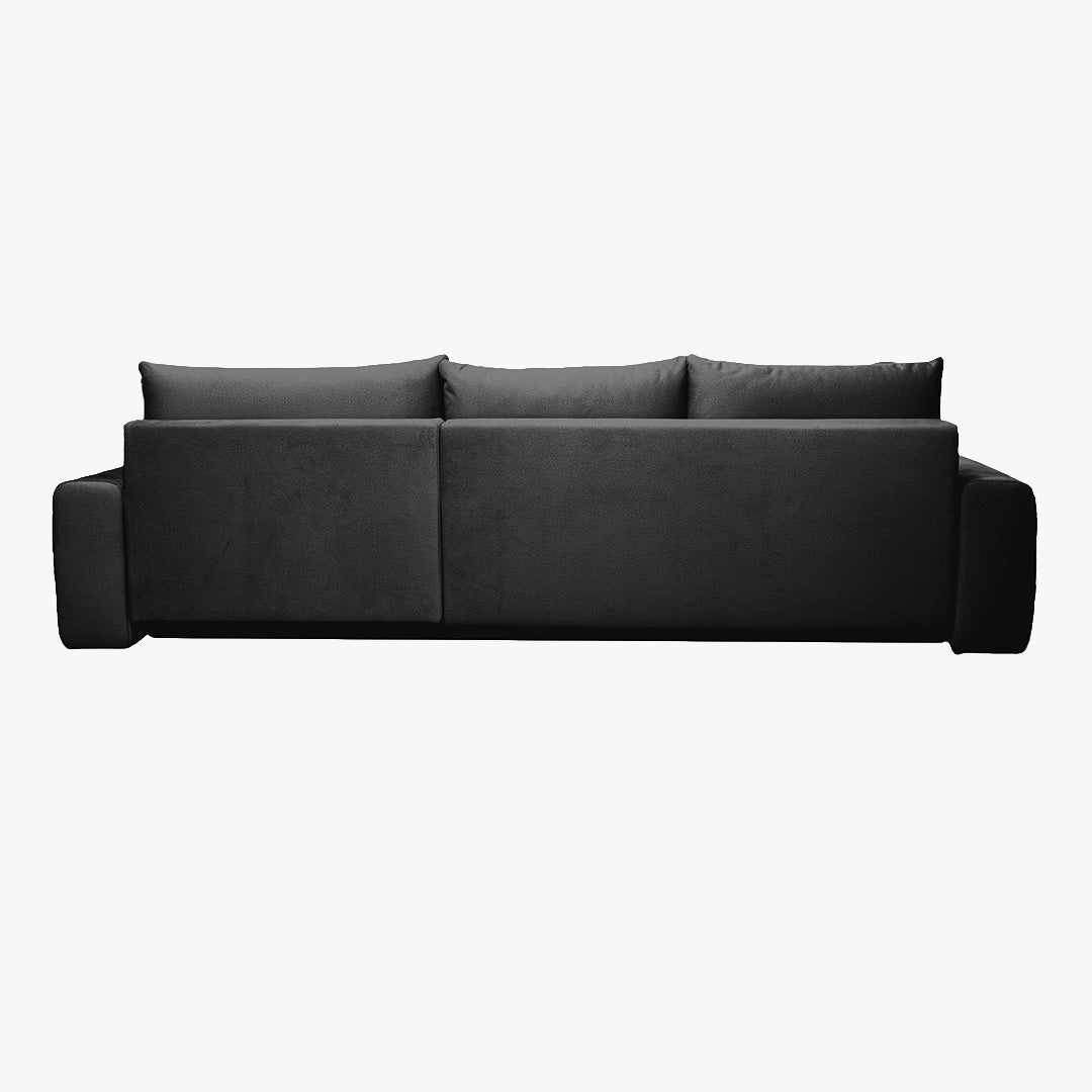 LYGIE Canapé d'angle convertible avec coffre en velours gris foncé - Angle droit - Canapé d'angle convertible - Mobilier Deco