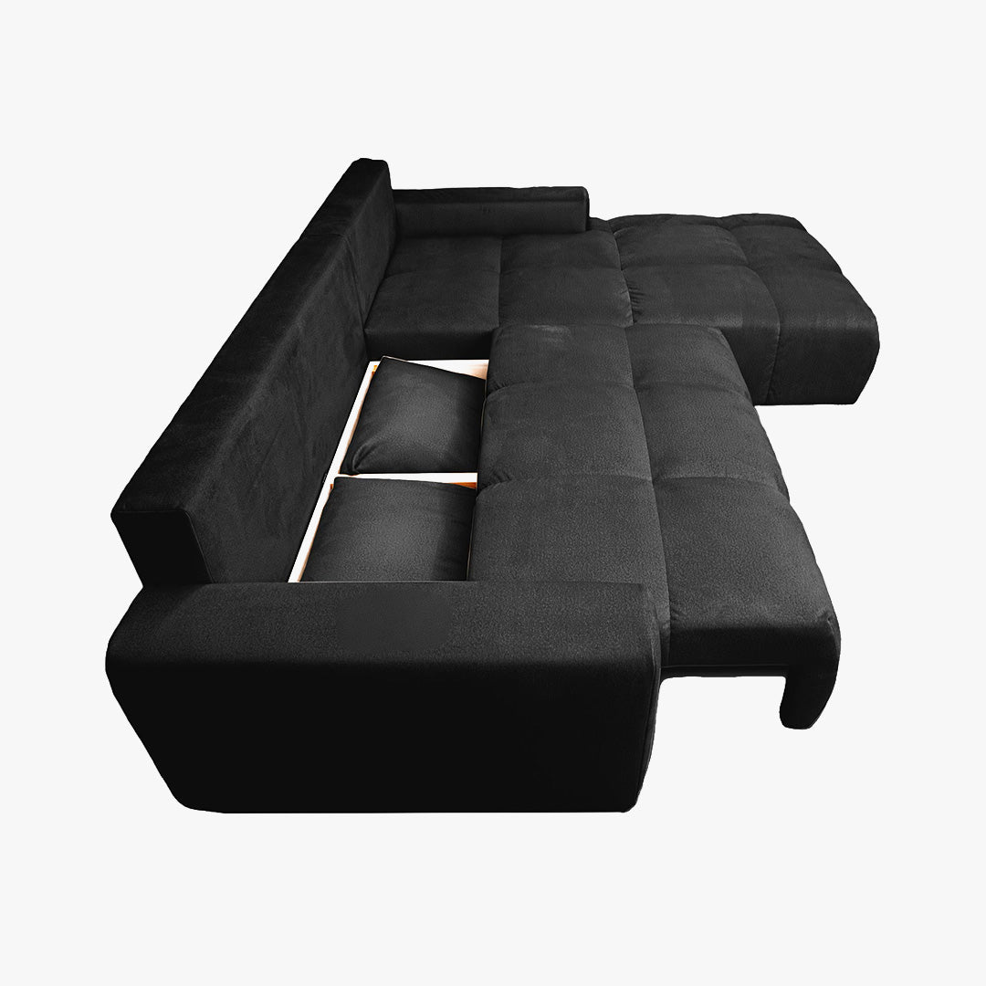 LYGIE Canapé d'angle convertible avec coffre en velours gris foncé - Angle droit - Canapé d'angle convertible - Mobilier Deco