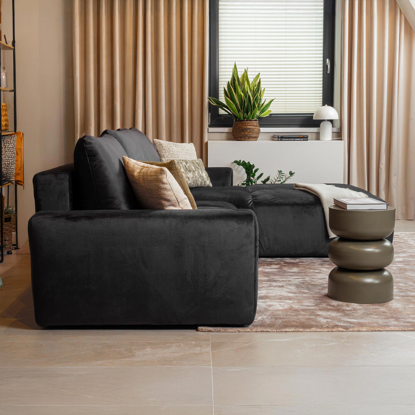 LYGIE Canapé d'angle convertible avec coffre en velours gris foncé - Angle droit - Canapé d'angle convertible - Mobilier Deco