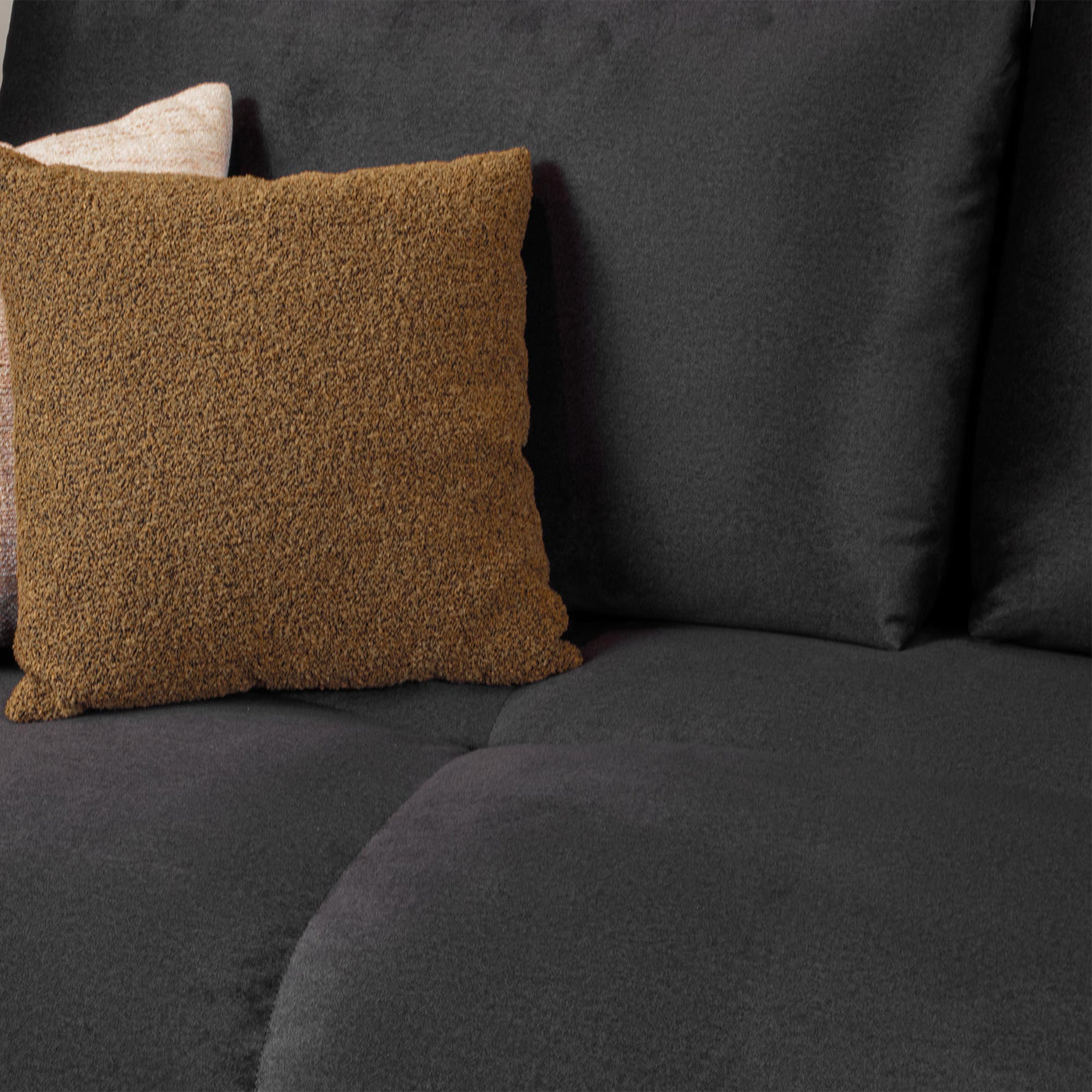 LYGIE Canapé d'angle convertible avec coffre en velours gris foncé - Angle droit - Canapé d'angle convertible - Mobilier Deco