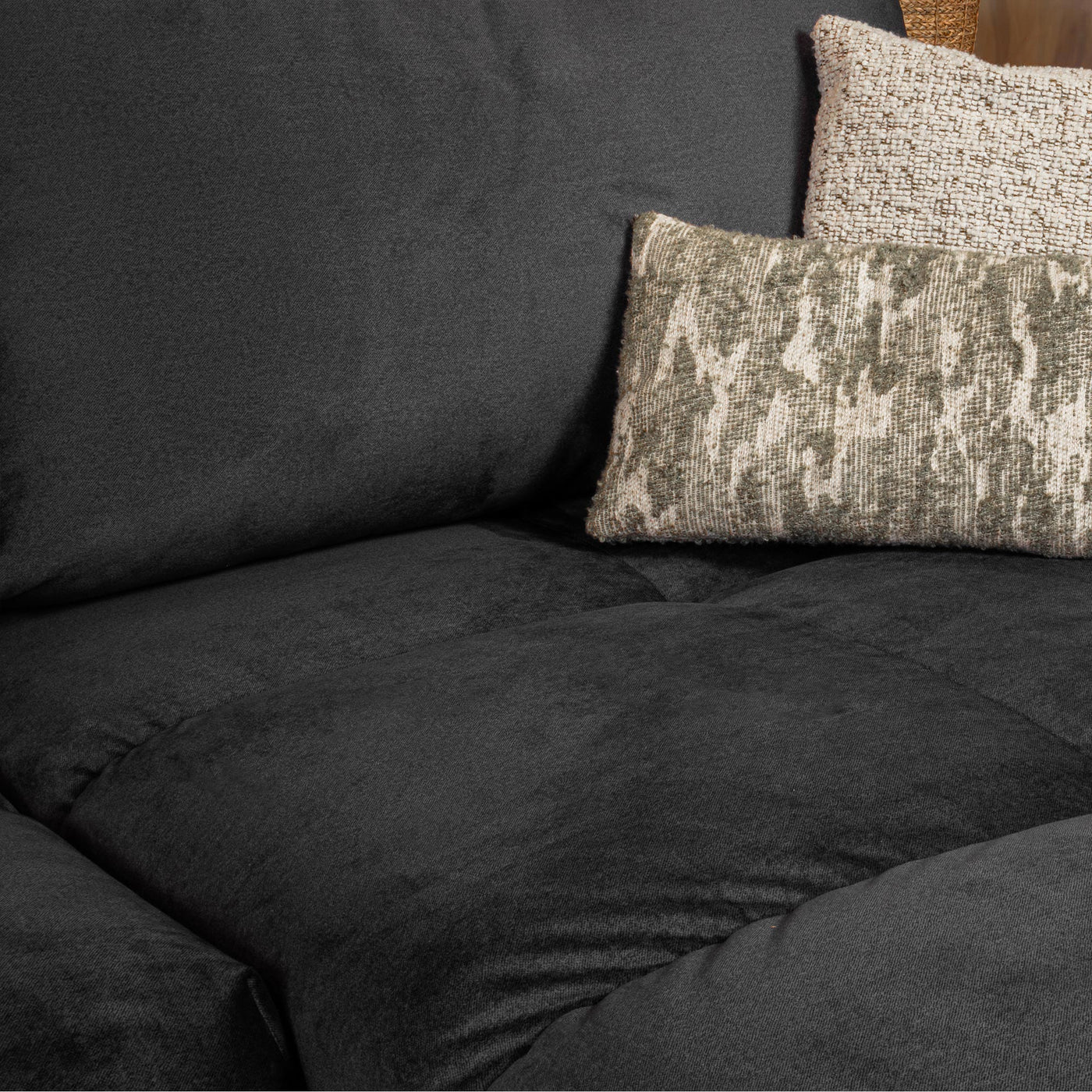 LYGIE Canapé d'angle convertible avec coffre en velours gris foncé - Angle droit - Canapé d'angle convertible - Mobilier Deco