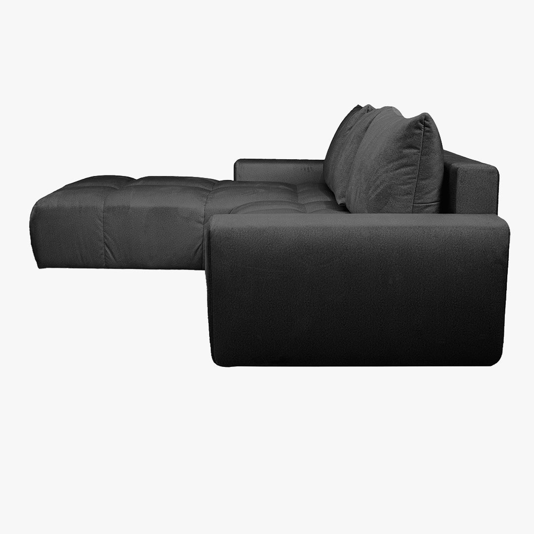 LYGIE Canapé d'angle convertible avec coffre en velours gris foncé - Angle gauche - Canapé d'angle convertible - Mobilier Deco
