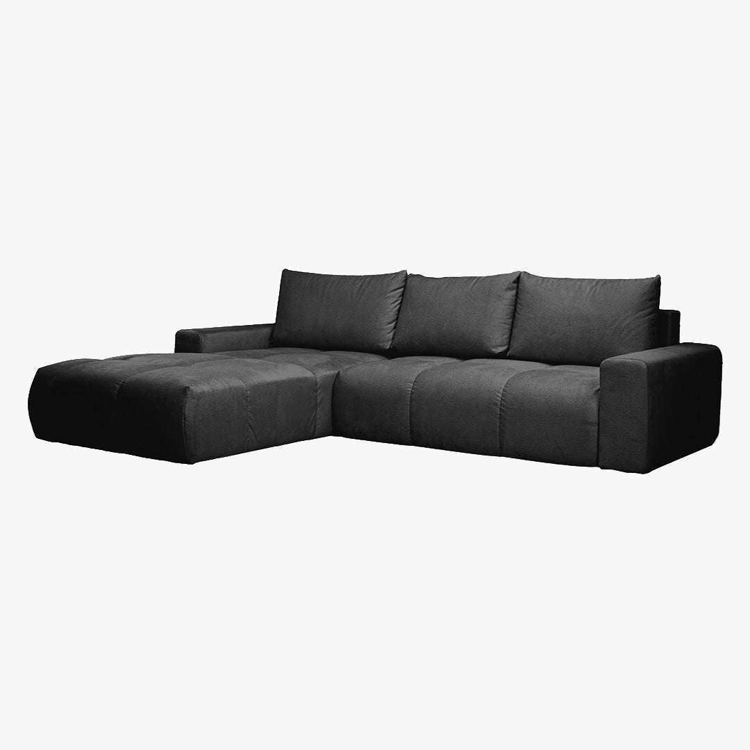 LYGIE Canapé d'angle convertible avec coffre en velours gris foncé - Angle gauche - Canapé d'angle convertible - Mobilier Deco
