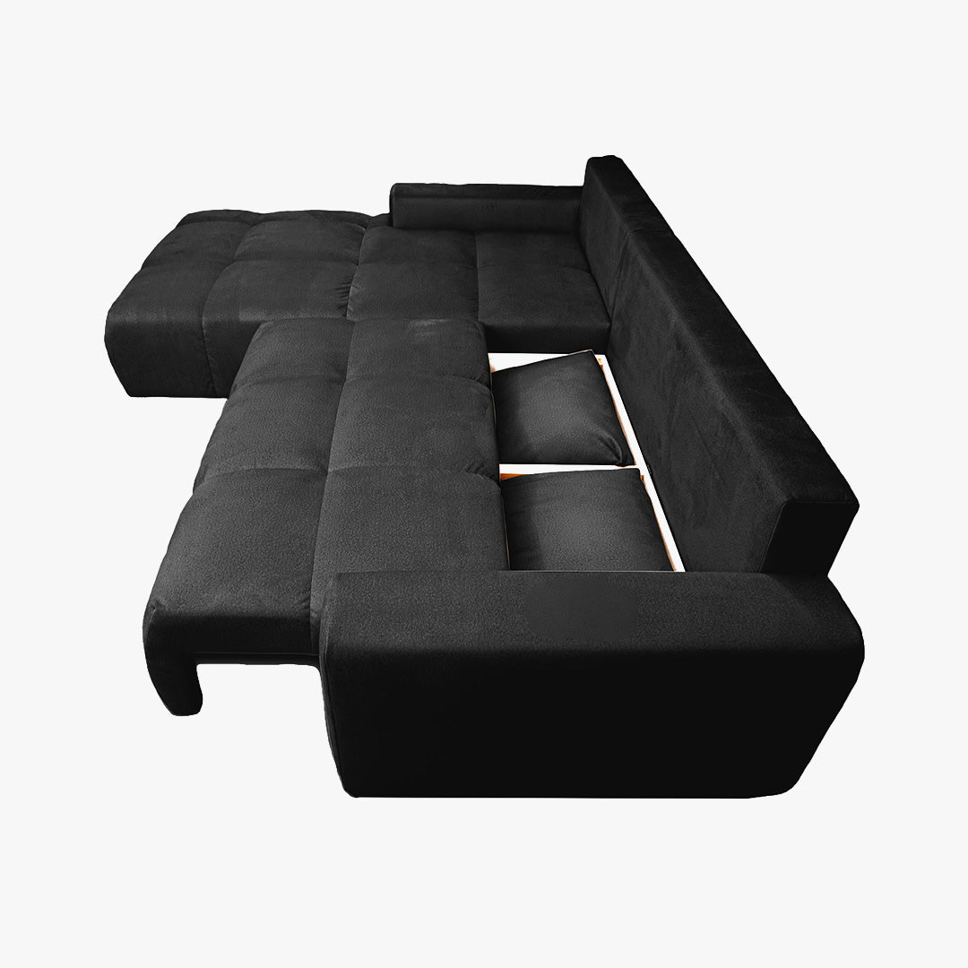 LYGIE Canapé d'angle convertible avec coffre en velours gris foncé - Angle gauche - Canapé d'angle convertible - Mobilier Deco