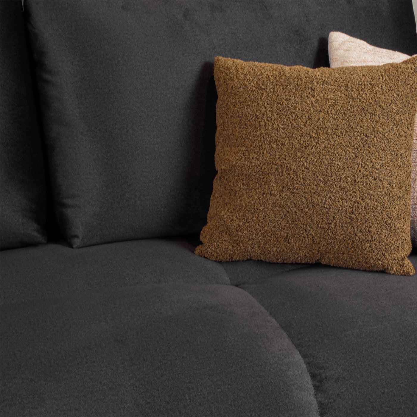 LYGIE Canapé d'angle convertible avec coffre en velours gris foncé - Angle gauche - Canapé d'angle convertible - Mobilier Deco