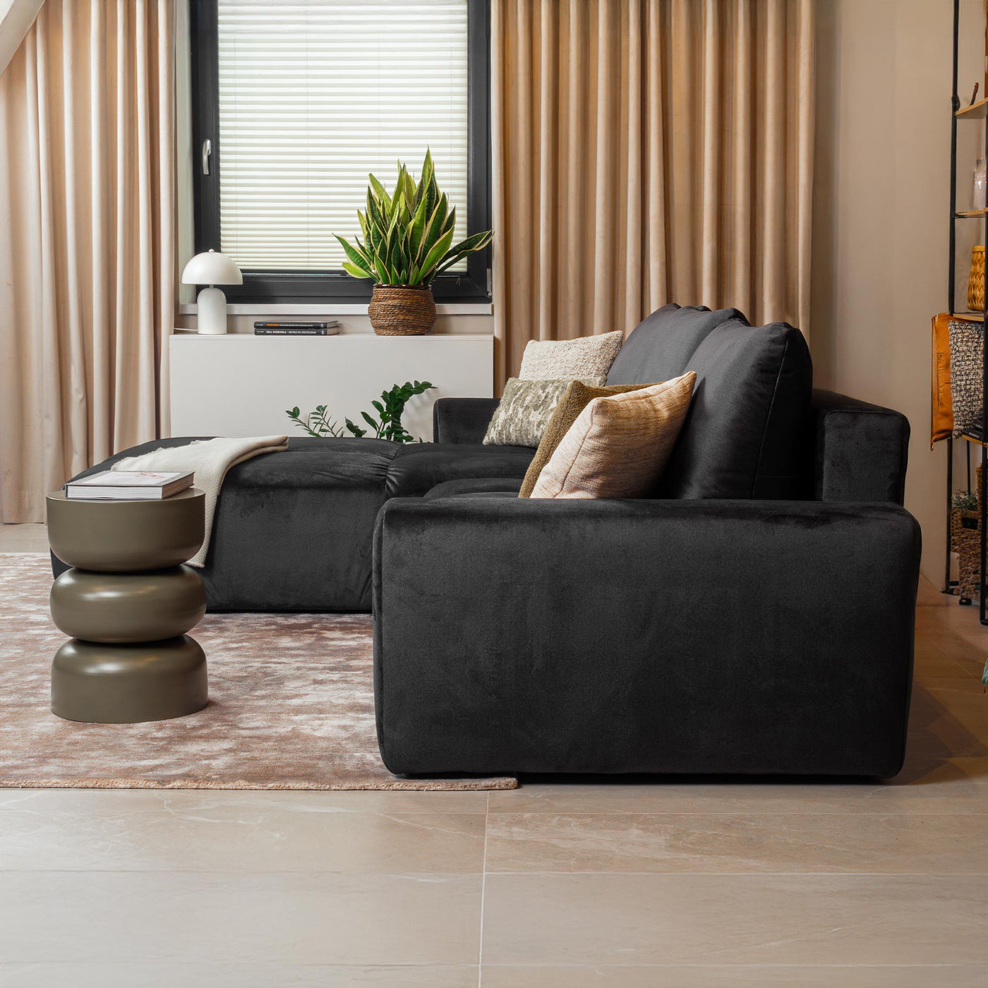 LYGIE Canapé d'angle convertible avec coffre en velours gris foncé - Angle gauche - Canapé d'angle convertible - Mobilier Deco