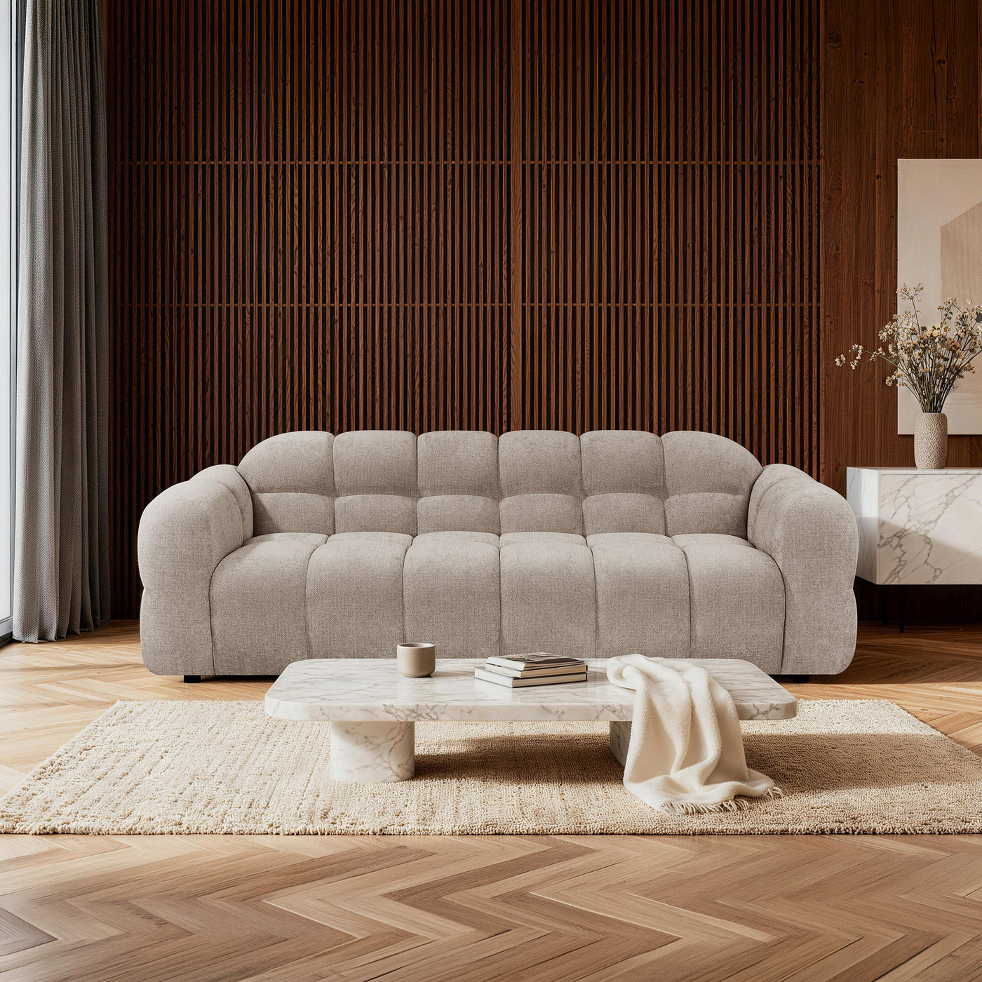 LYRA Canapé 3 places en tissu beige foncé - Canapés fixes - Mobilier Deco