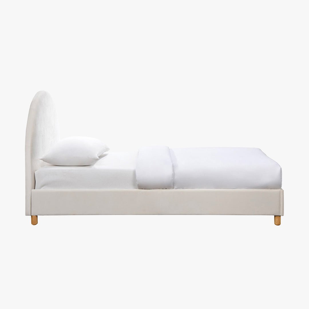 LYS Lit simple en velours blanc écru pieds en bois 90x190 cm - Lit enfant - Mobilier Deco