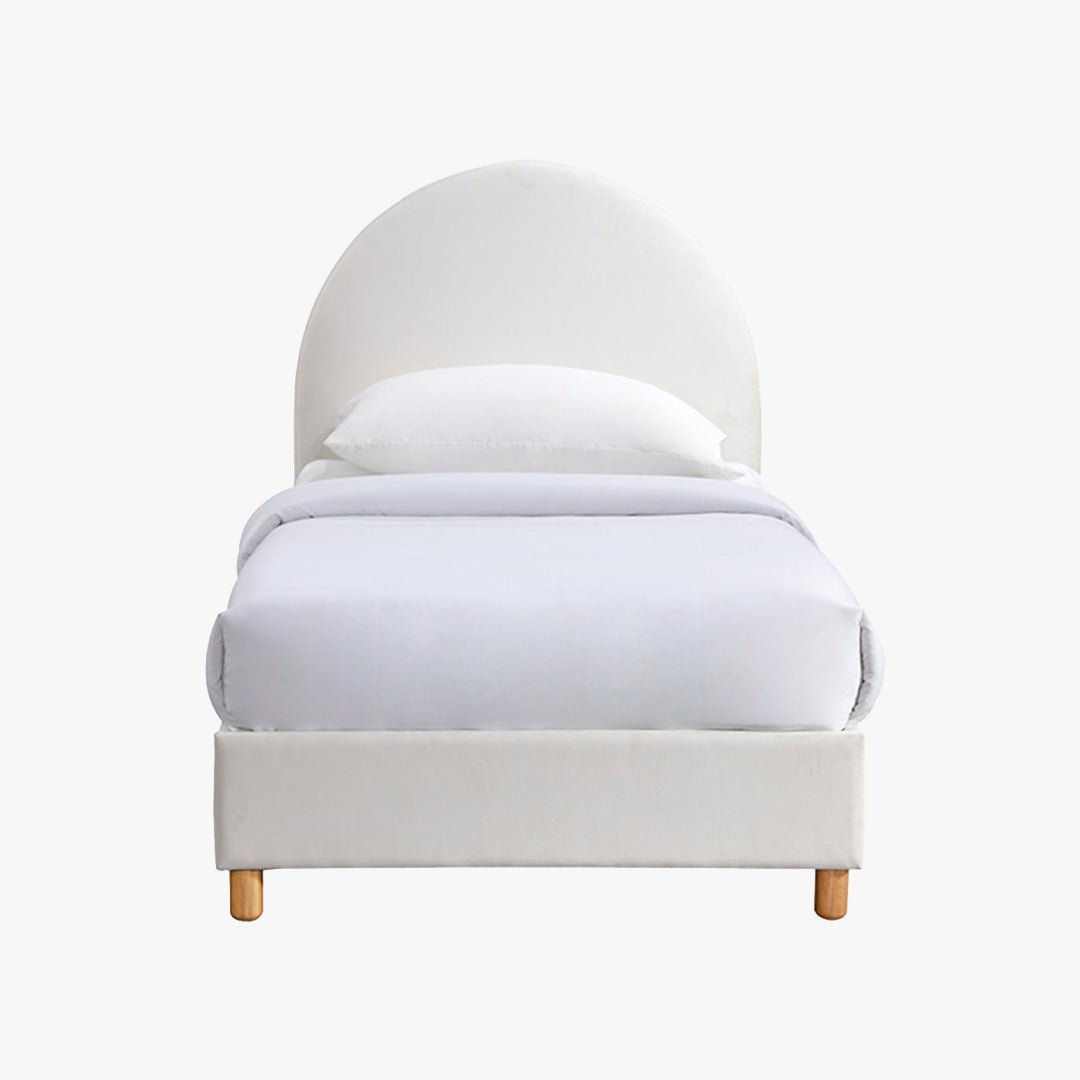 LYS Lit simple en velours blanc écru pieds en bois 90x190 cm - Lit enfant - Mobilier Deco