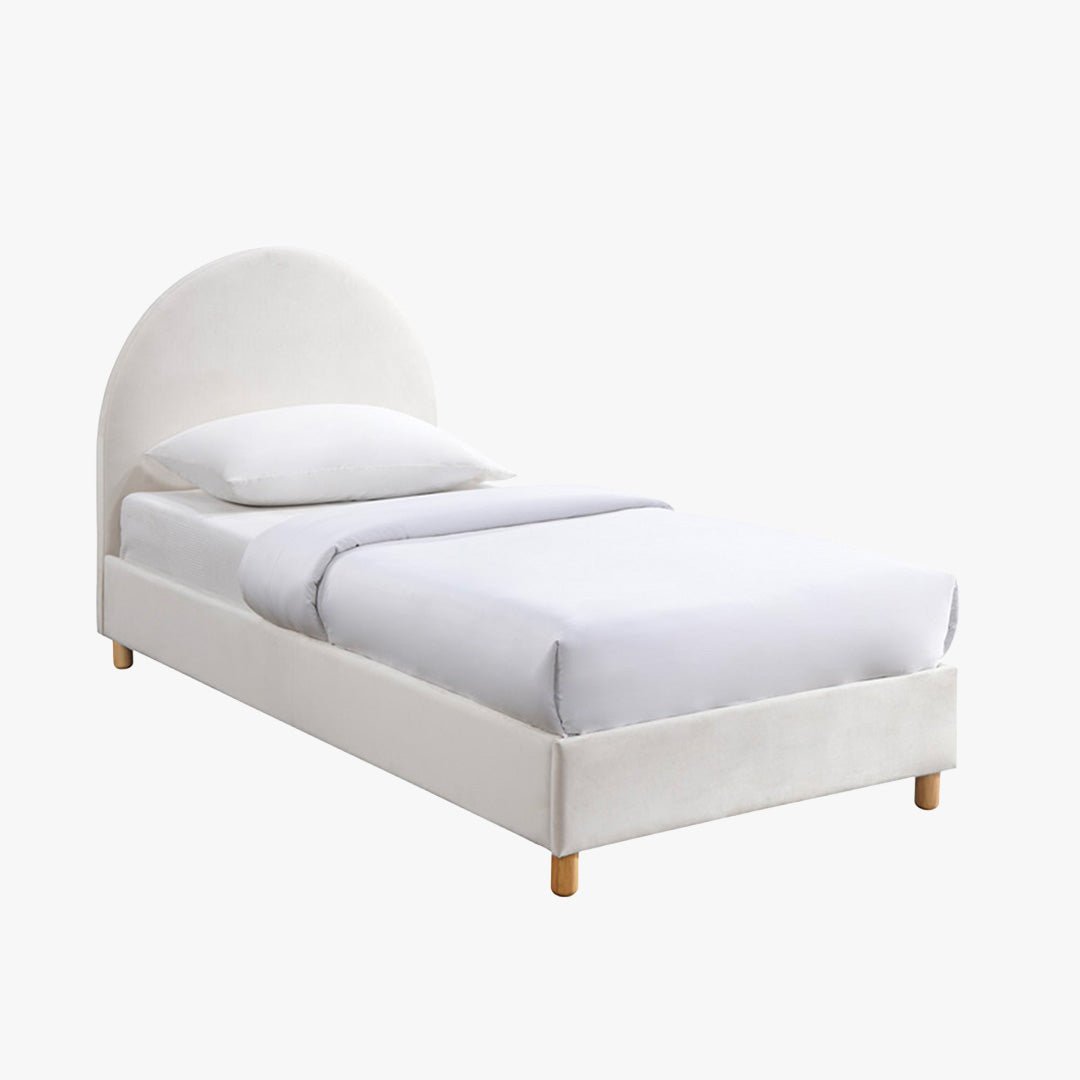 LYS Lit simple en velours blanc écru pieds en bois 90x190 cm - Lit enfant - Mobilier Deco