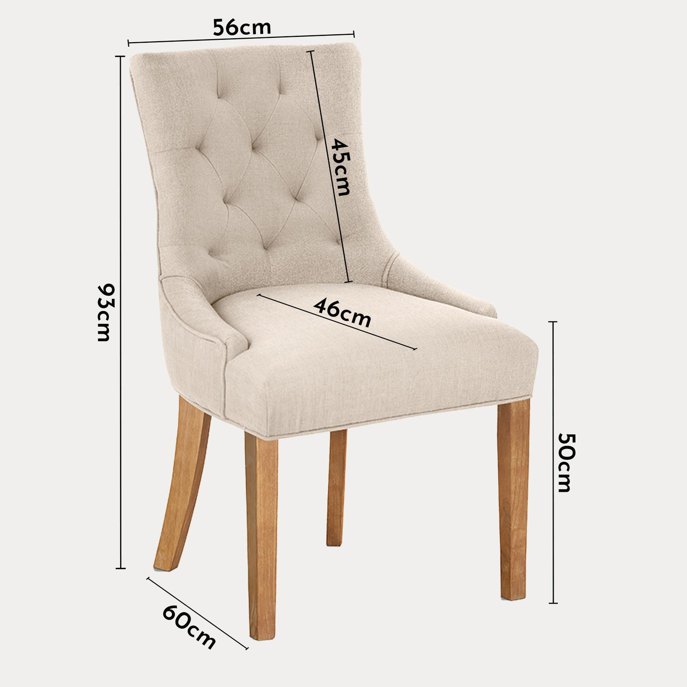 LYZA Lot de 2 chaises en tissu beige piètement bois - Chaise de repas - Mobilier Deco