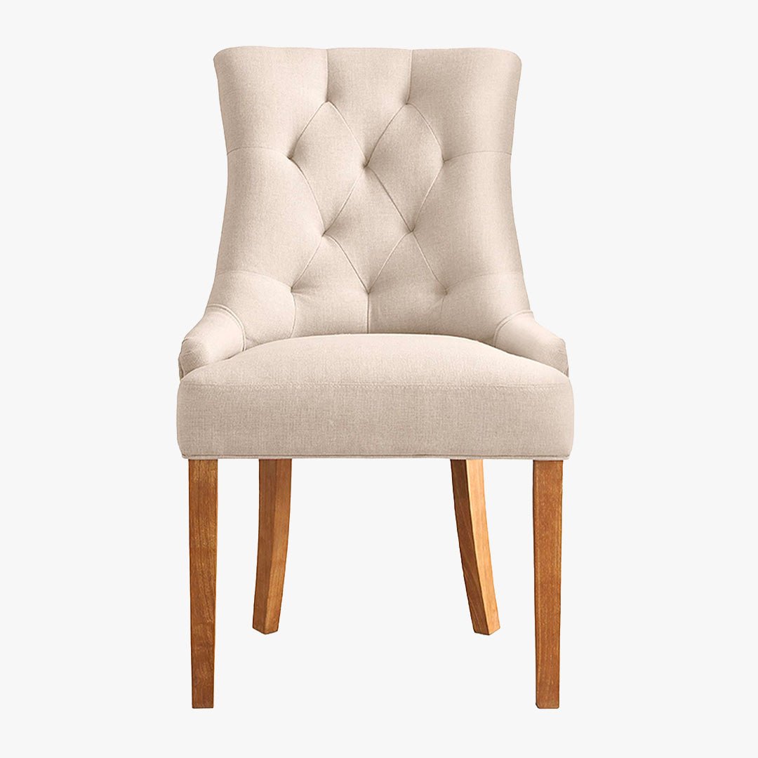 LYZA Lot de 2 chaises en tissu beige piètement bois - Chaise de repas - Mobilier Deco