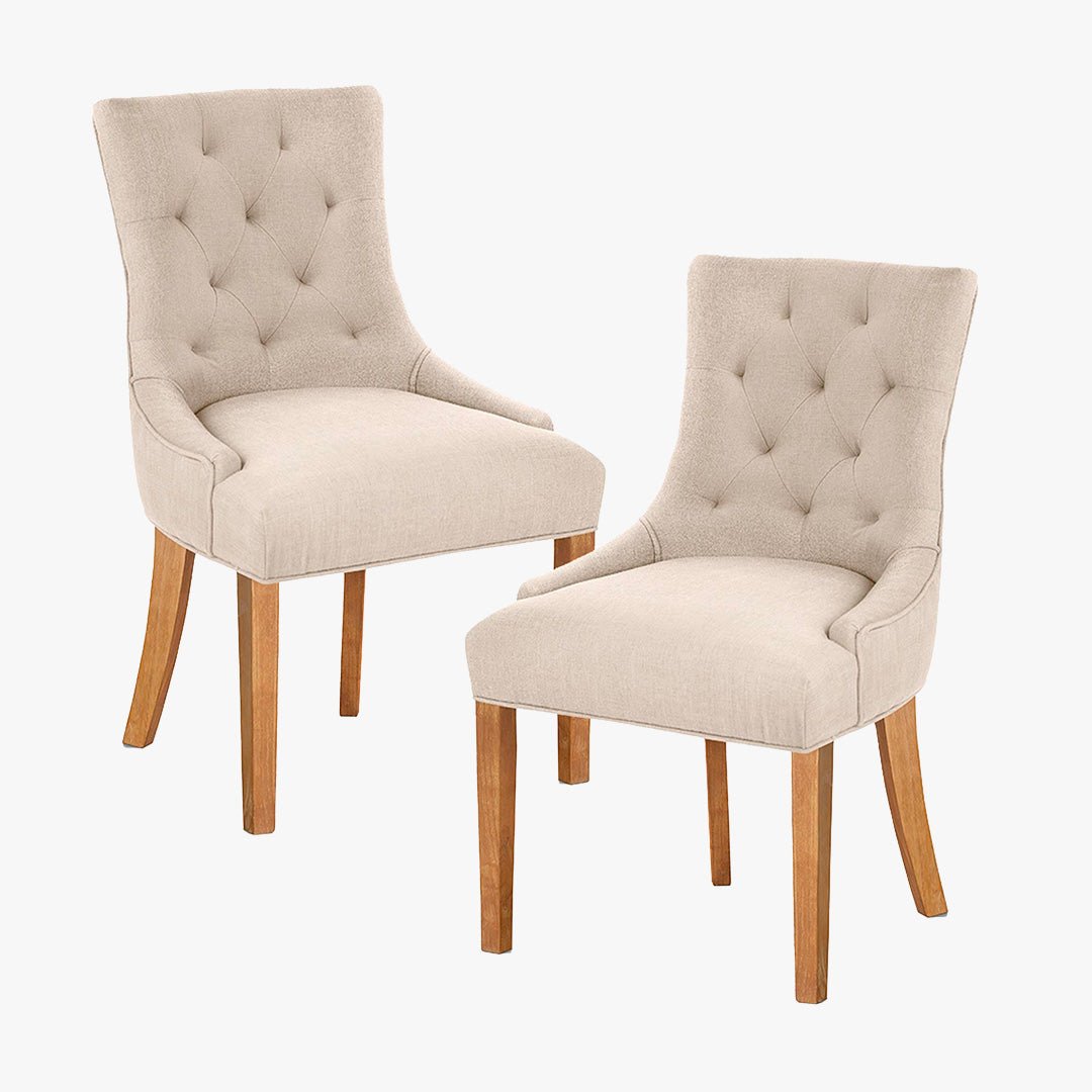 LYZA Lot de 2 chaises en tissu beige piètement bois - Chaise de repas - Mobilier Deco