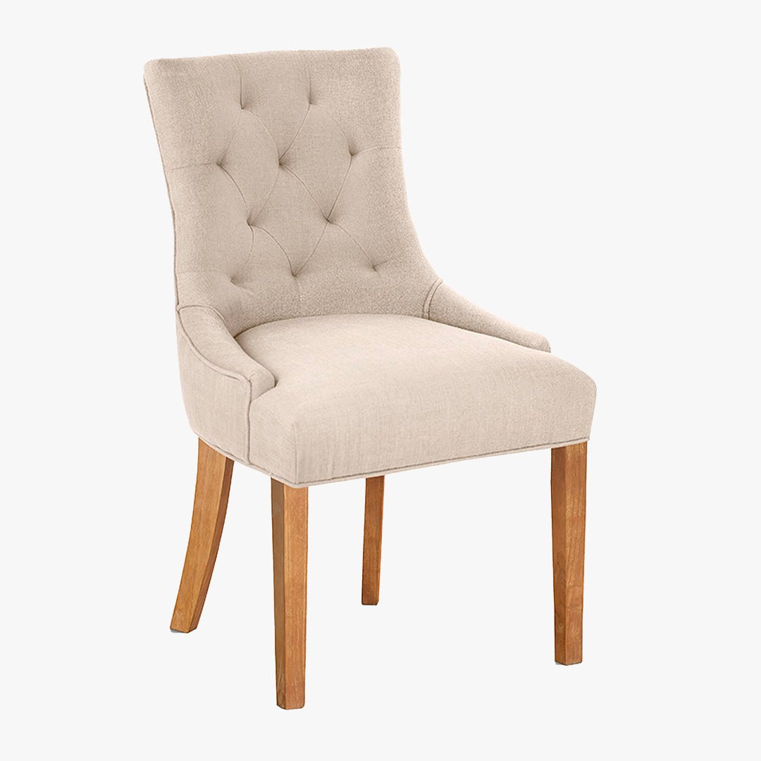 LYZA Lot de 2 chaises en tissu beige piètement bois - Chaise de repas - Mobilier Deco