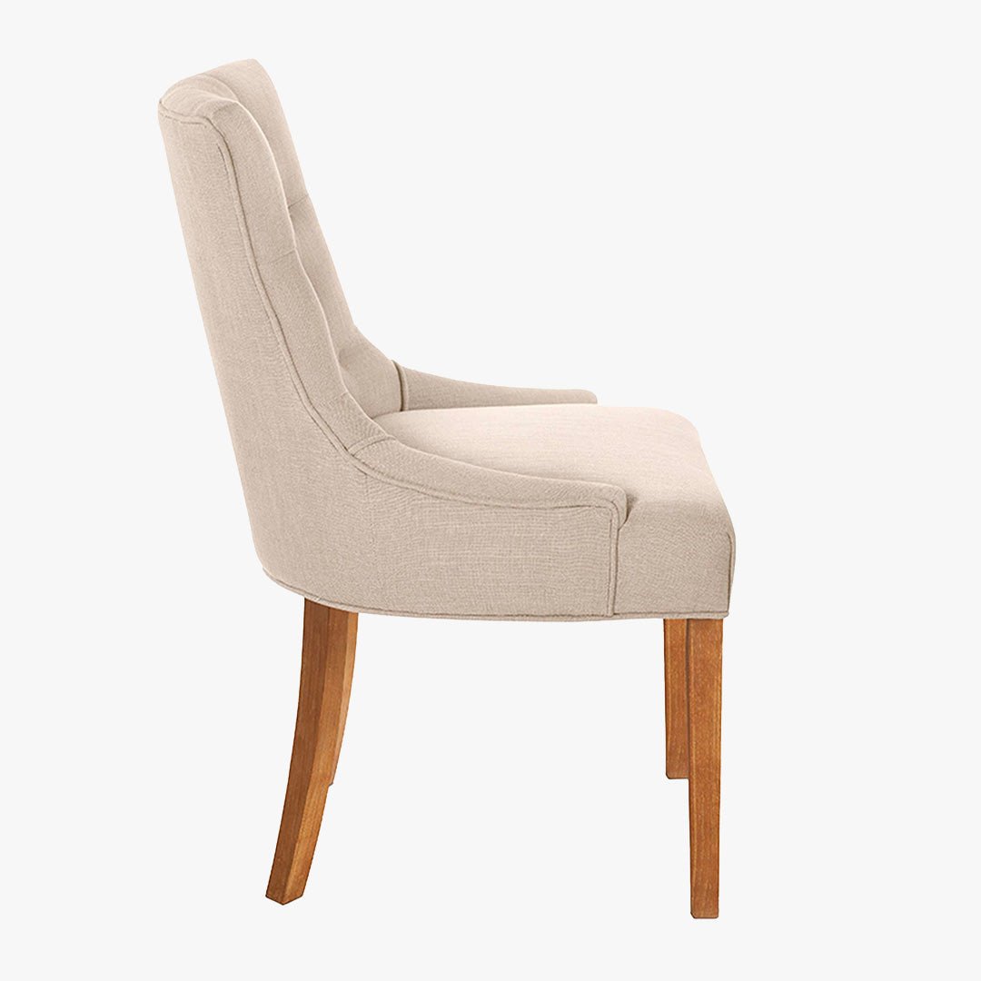 LYZA Lot de 2 chaises en tissu beige piètement bois - Chaise de repas - Mobilier Deco