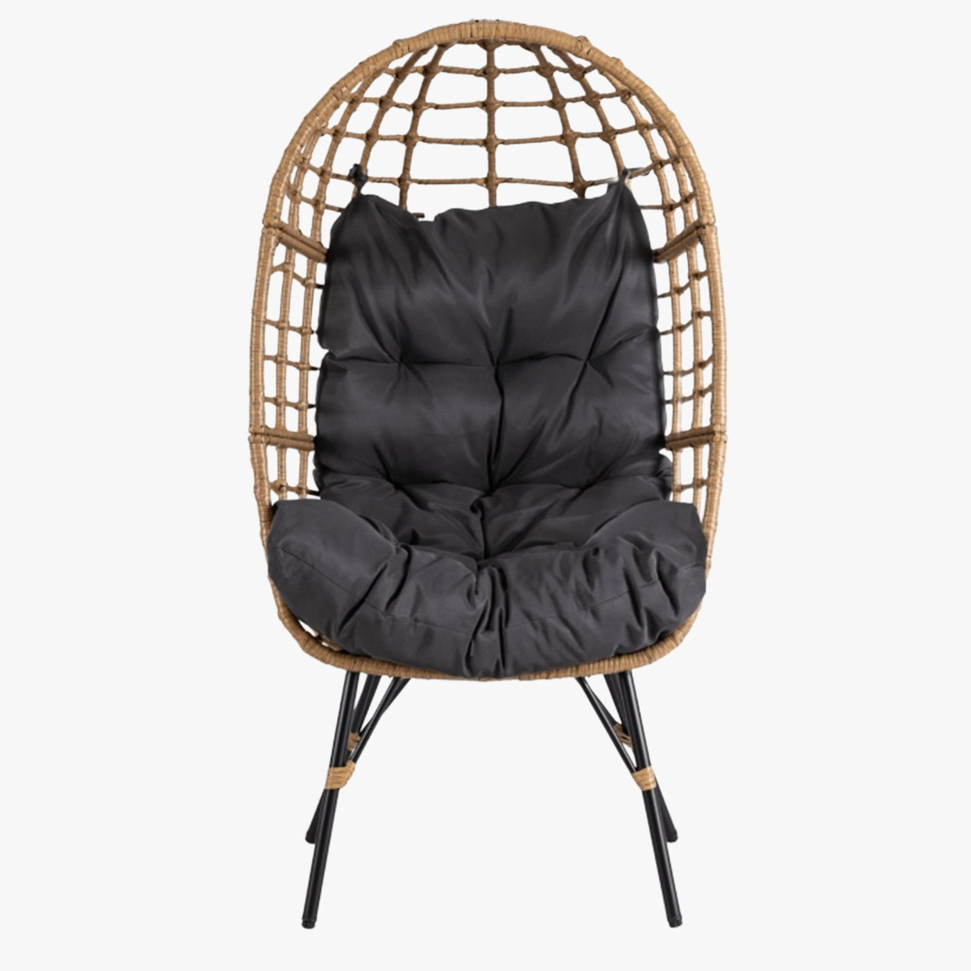 MADISON Fauteuil de jardin couleur bois et gris foncé pieds en métal noir - Mobilier de jardin - Mobilier Deco