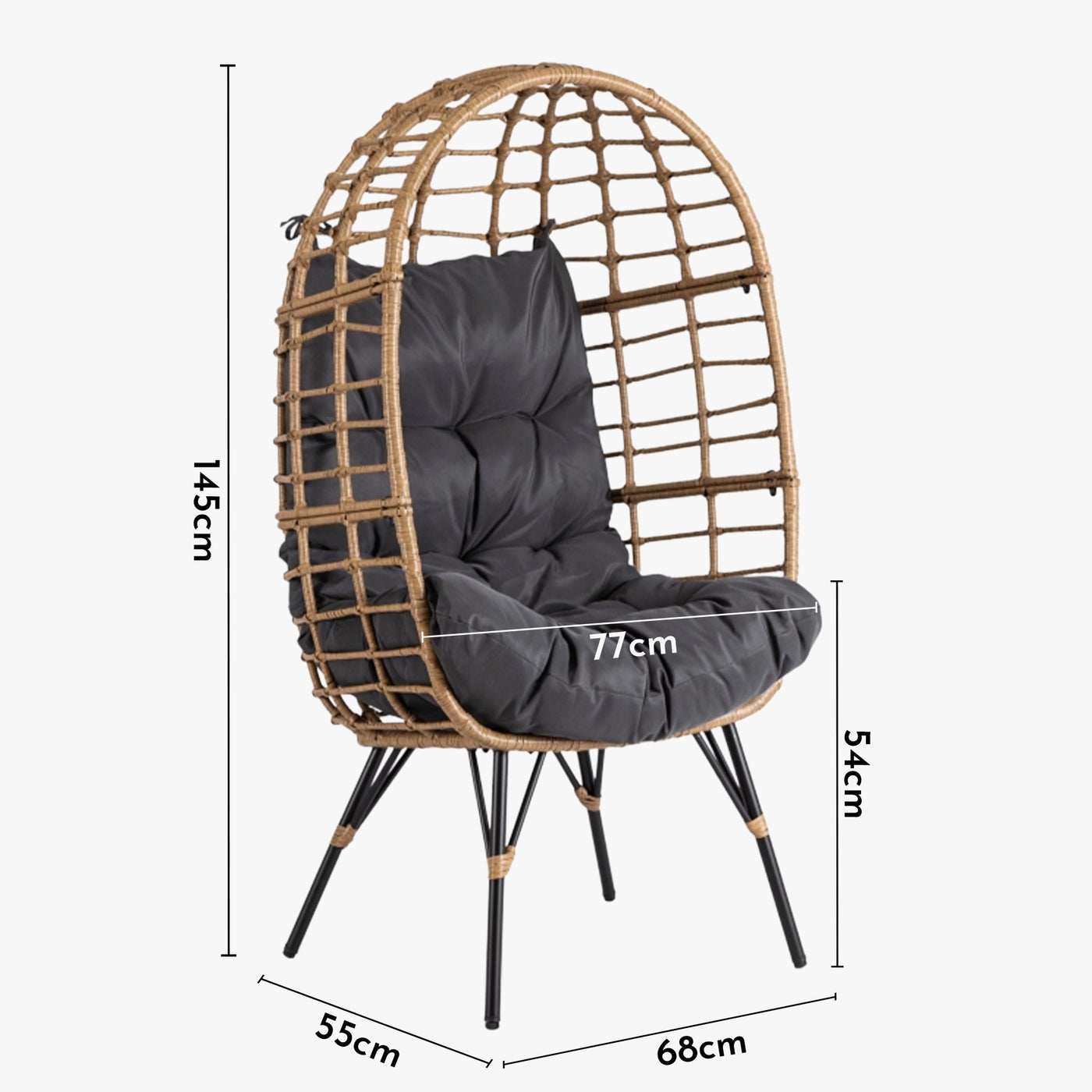MADISON Fauteuil de jardin couleur bois et gris foncé pieds en métal noir - Mobilier de jardin - Mobilier Deco