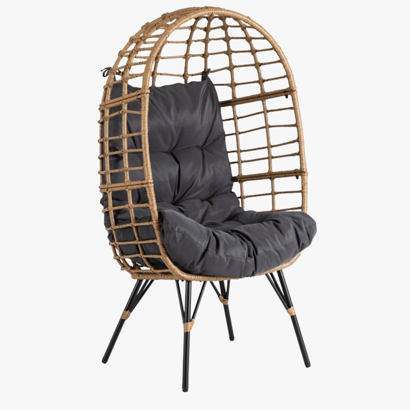 MADISON Fauteuil de jardin couleur bois et gris foncé pieds en métal noir - Mobilier de jardin - Mobilier Deco