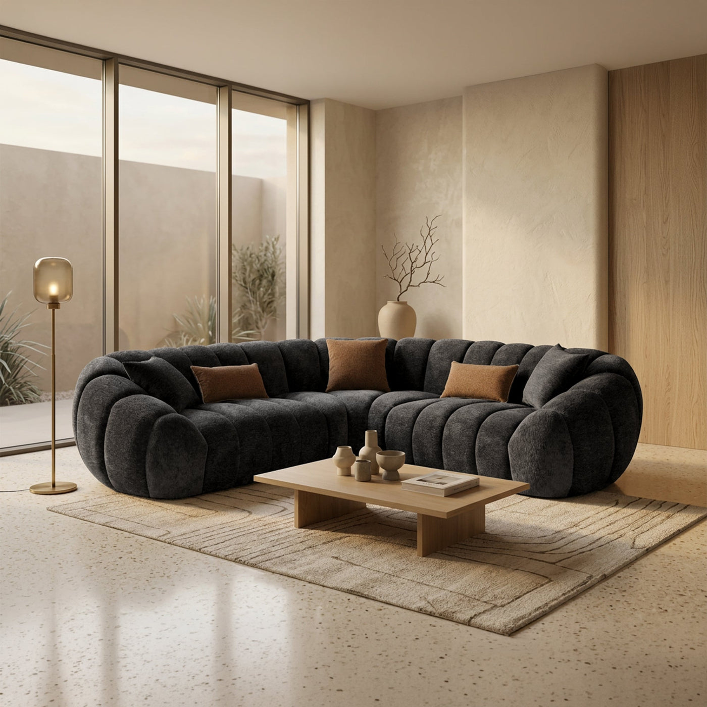 MADY Canapé d'angle réversible en tissu gris anthracite - Canapés d'angle - Mobilier Deco