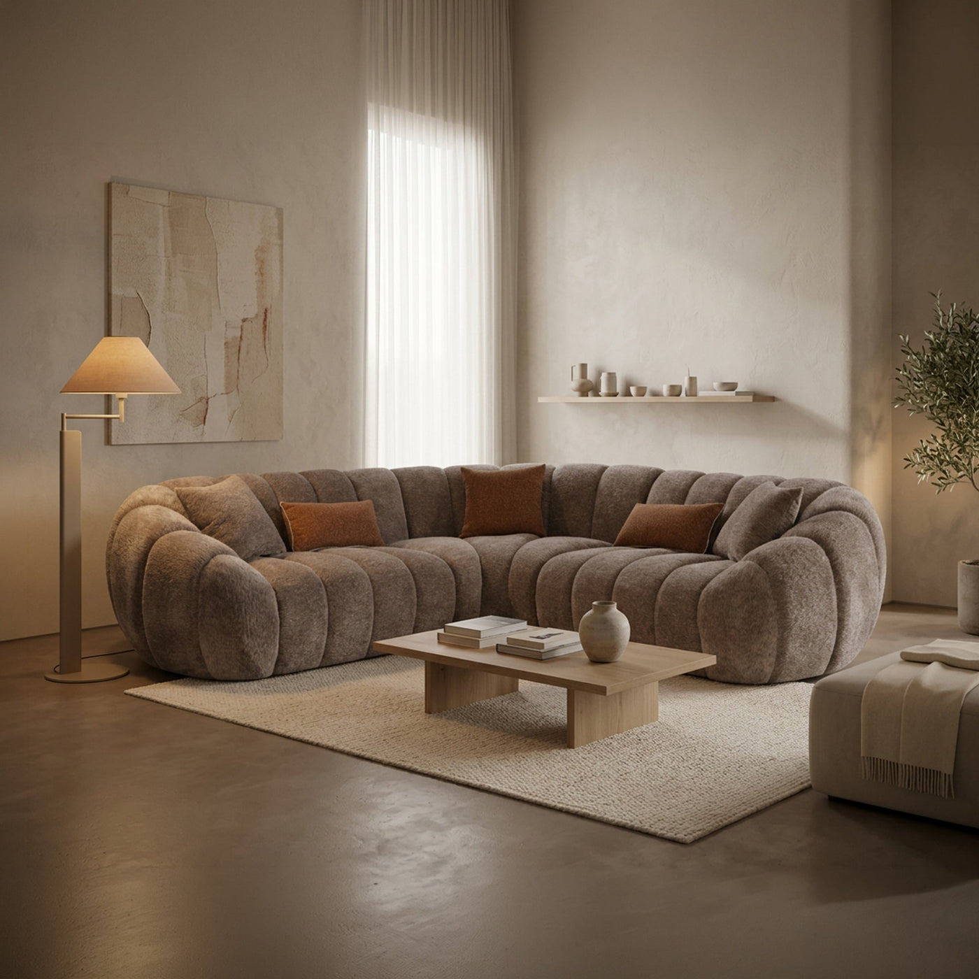 MADY Canapé d'angle réversible en tissu taupe - Canapés d'angle - Mobilier Deco
