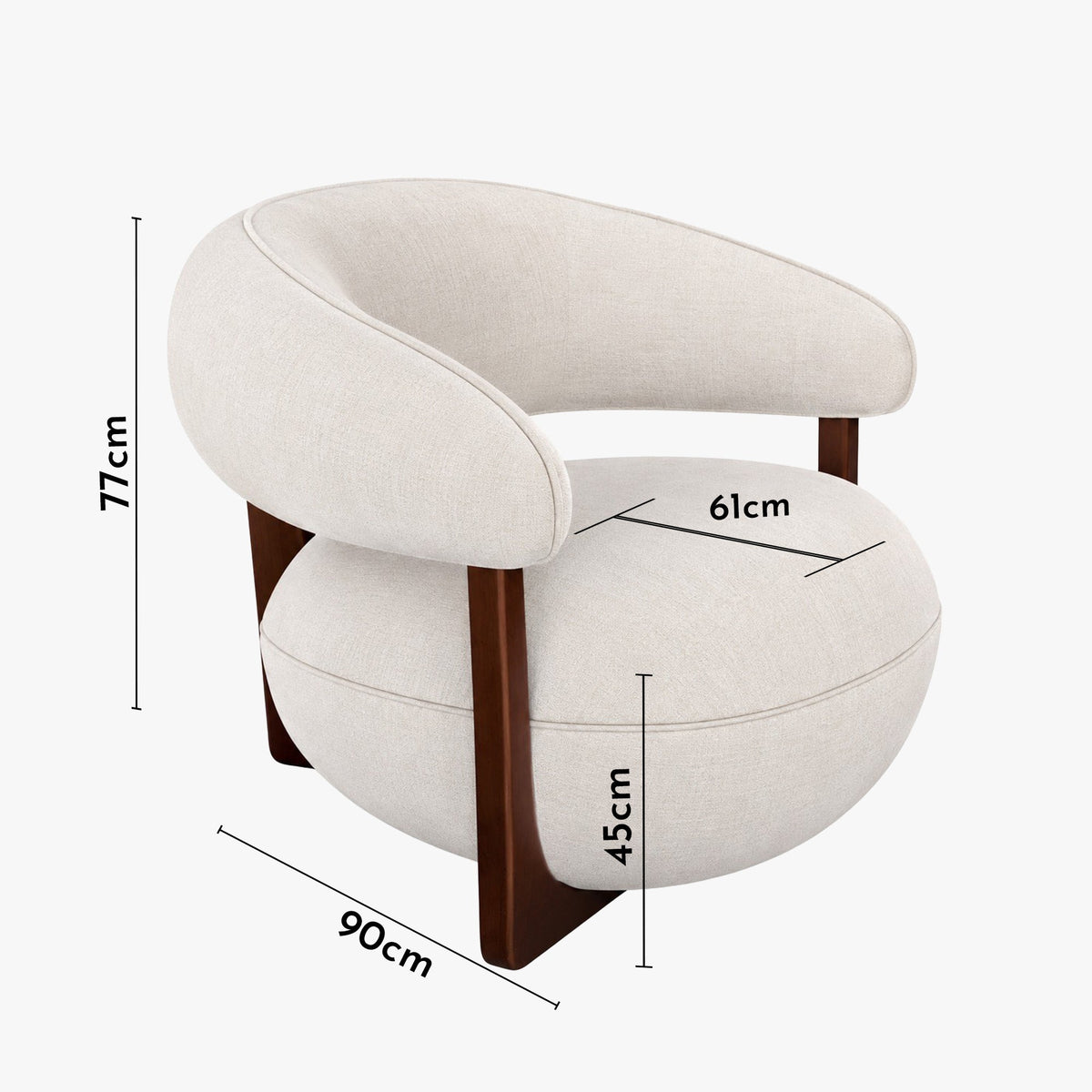 MAEL Fauteuil en tissu texturé blanc écru pieds en bois foncé - Fauteuils - Mobilier Deco