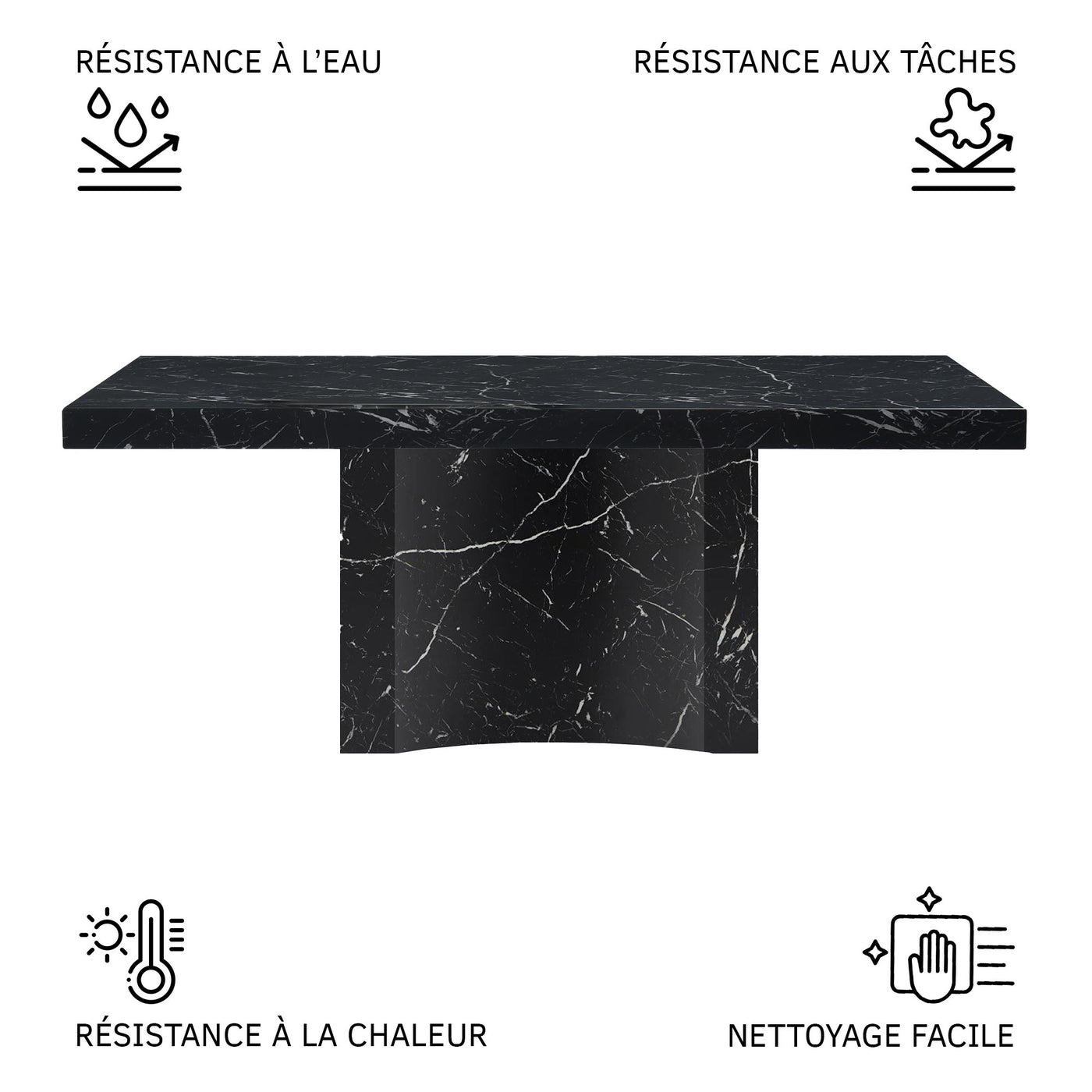 MALYA Table à manger marbre d'ingénierie noir - Table à manger - Mobilier Deco