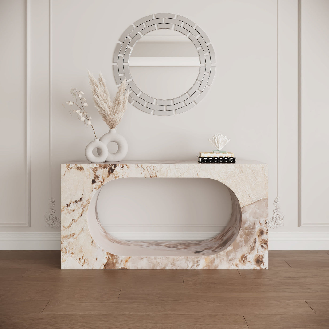 MANYA Console rectangulaire marbre d'ingénierie beige et marron - Consoles - Mobilier Deco