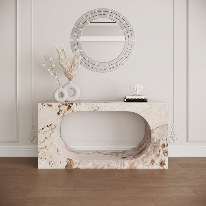 MANYA Console rectangulaire marbre d'ingénierie beige et marron – Consoles Mobilier Deco