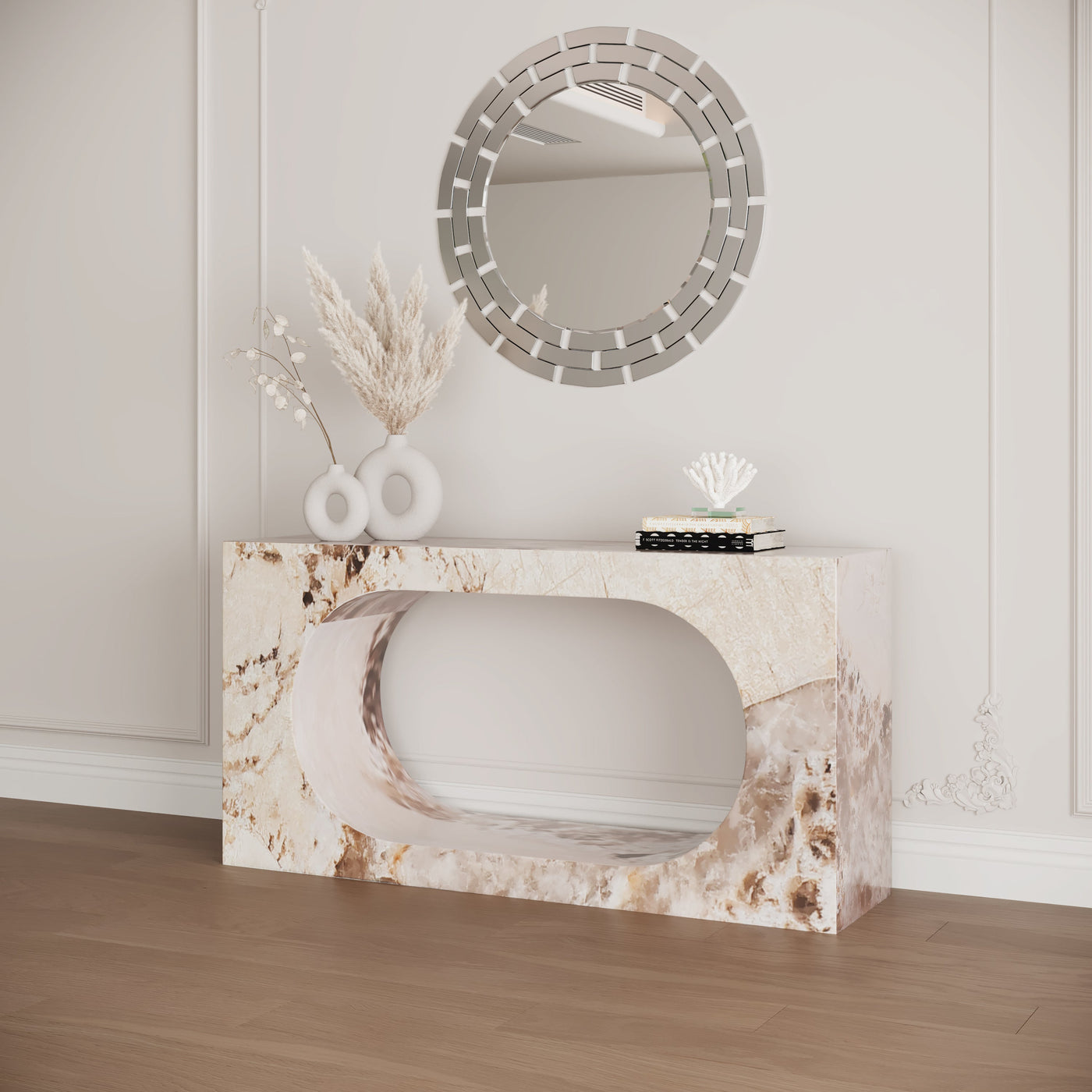 MANYA Console rectangulaire marbre d'ingénierie beige et marron - Consoles - Mobilier Deco