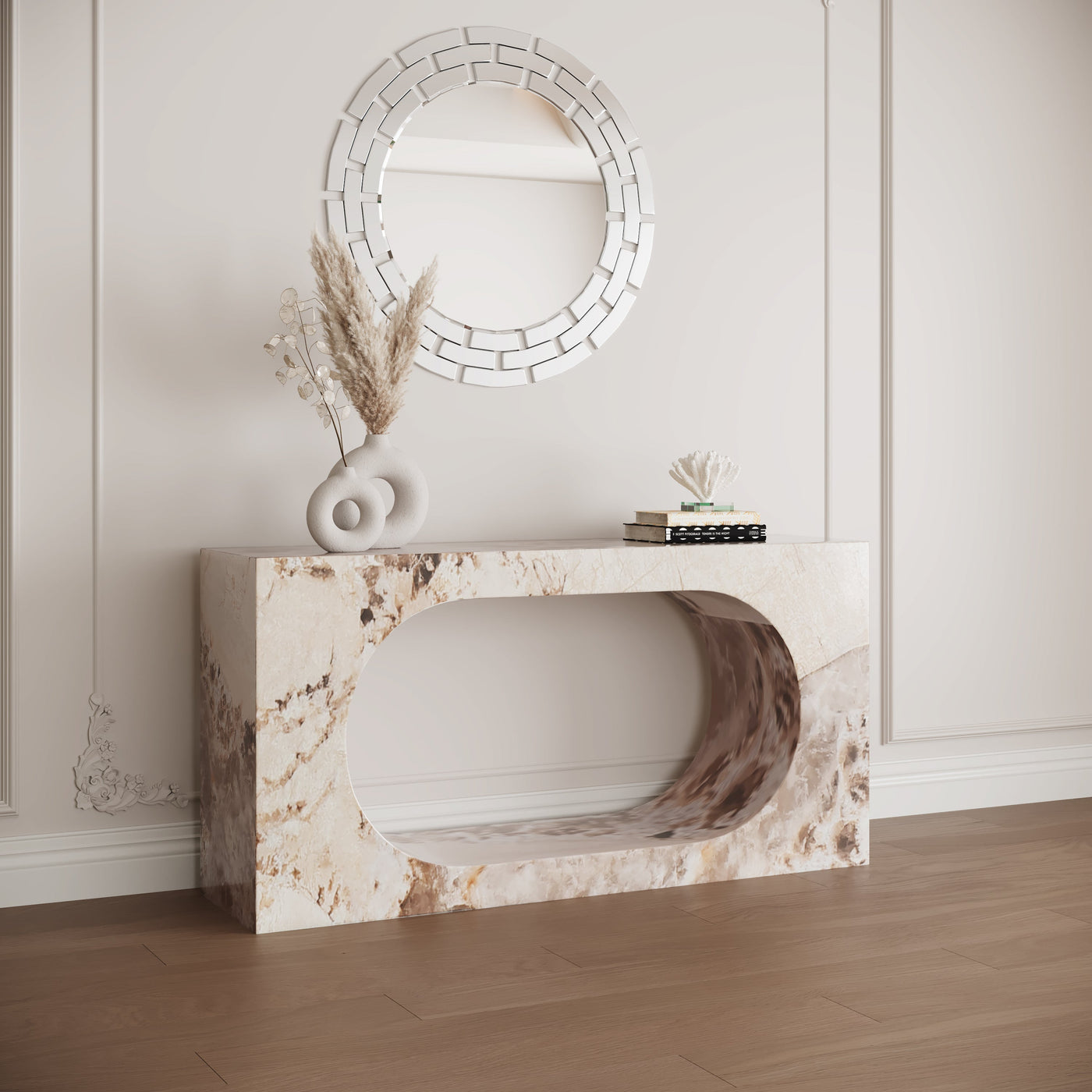 MANYA Console rectangulaire marbre d'ingénierie beige et marron - Consoles - Mobilier Deco
