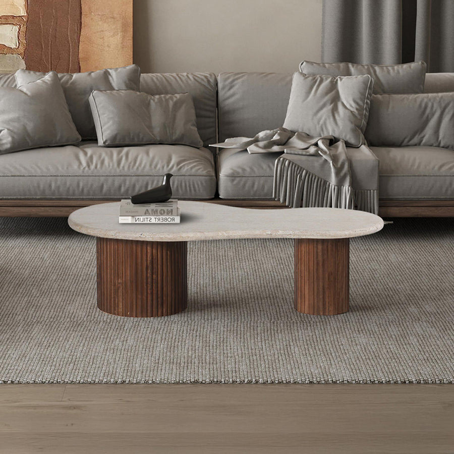 MARLON Table basse en bois de manguier et travertin — aperçu vidéo