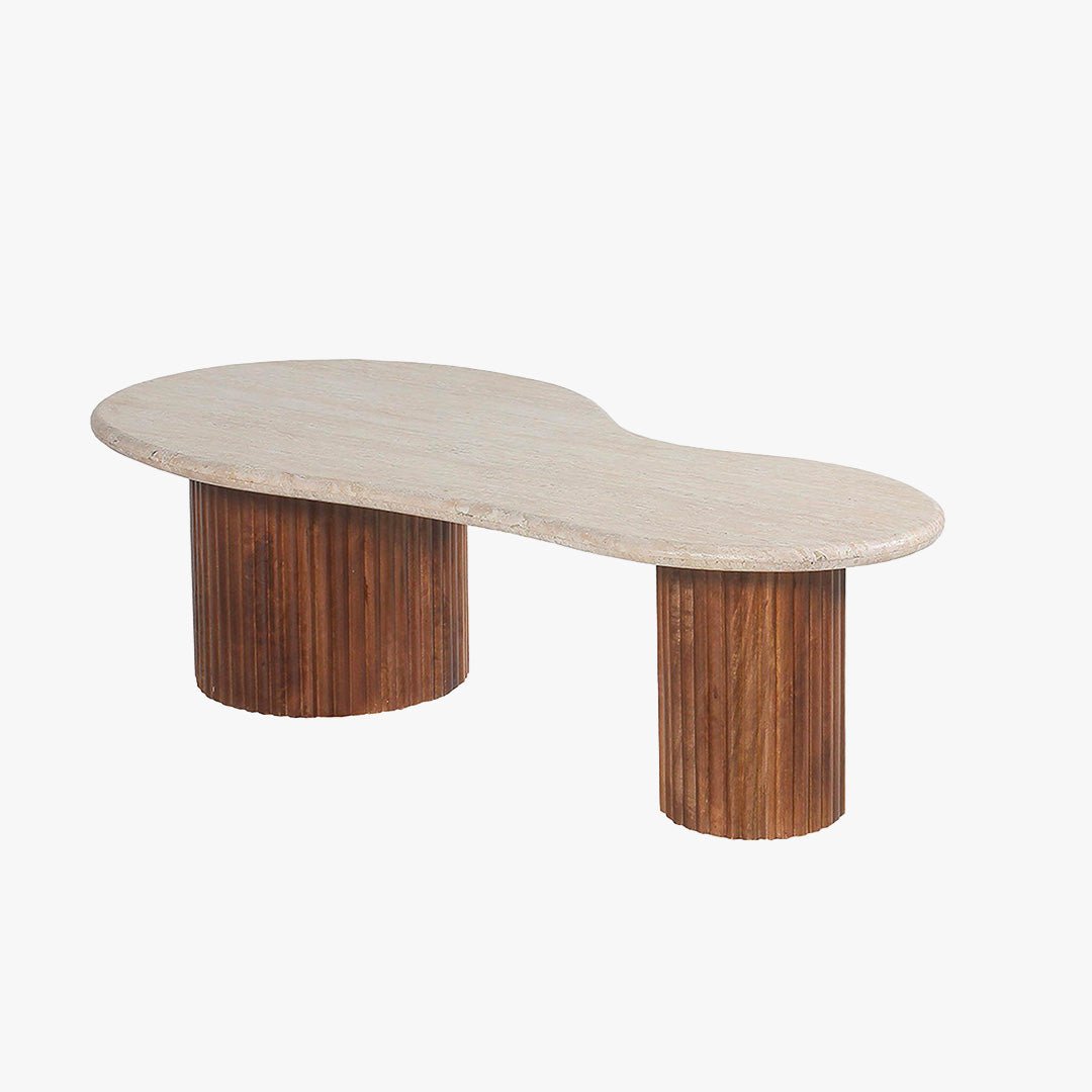 MARLON Table basse en bois de manguier et travertin - Table basse - Mobilier Deco