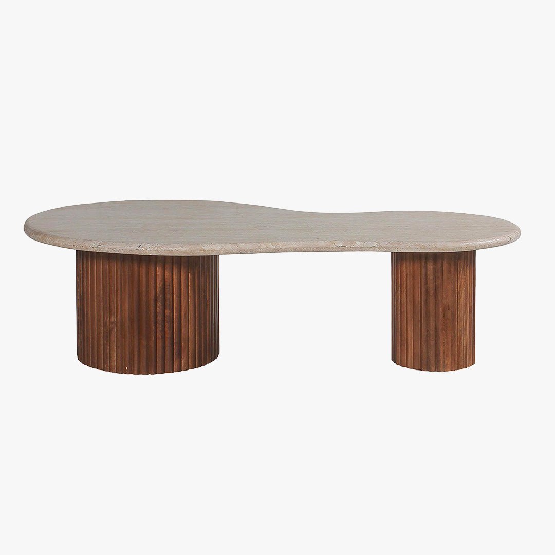 MARLON Table basse en bois de manguier et travertin - Table basse - Mobilier Deco