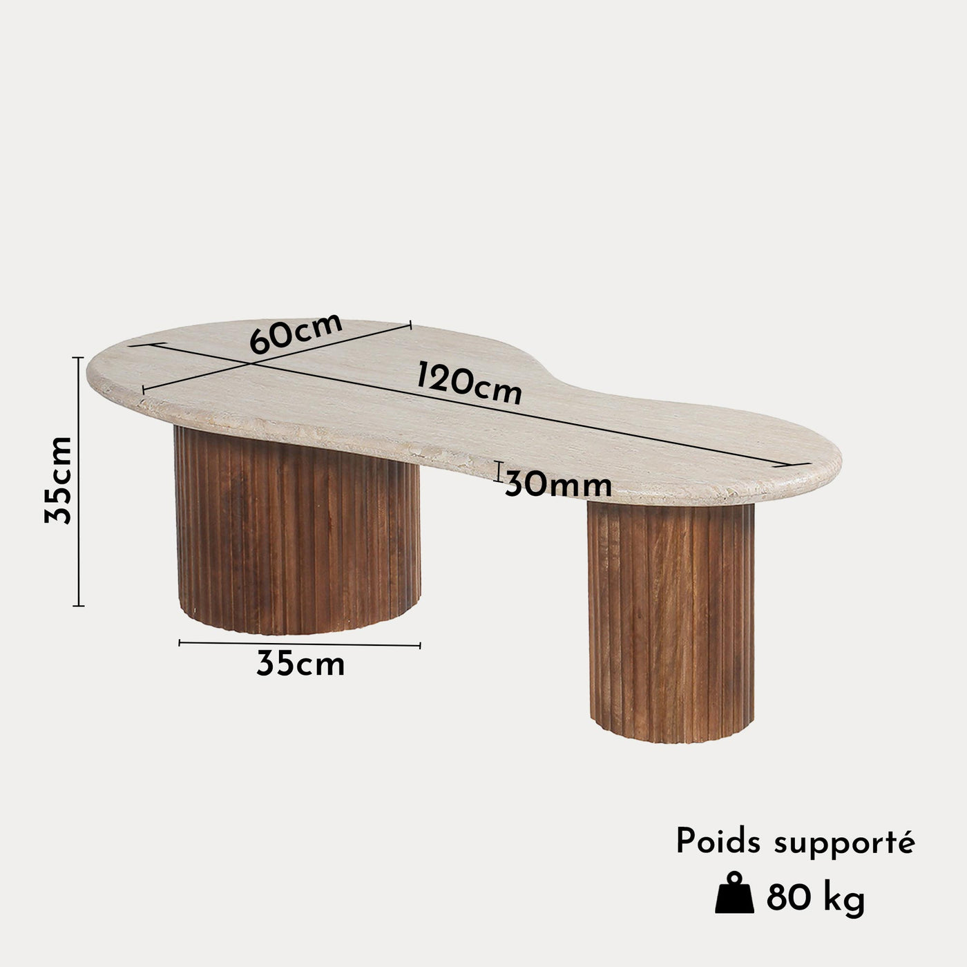 MARLON Table basse en bois de manguier et travertin - Table basse - Mobilier Deco