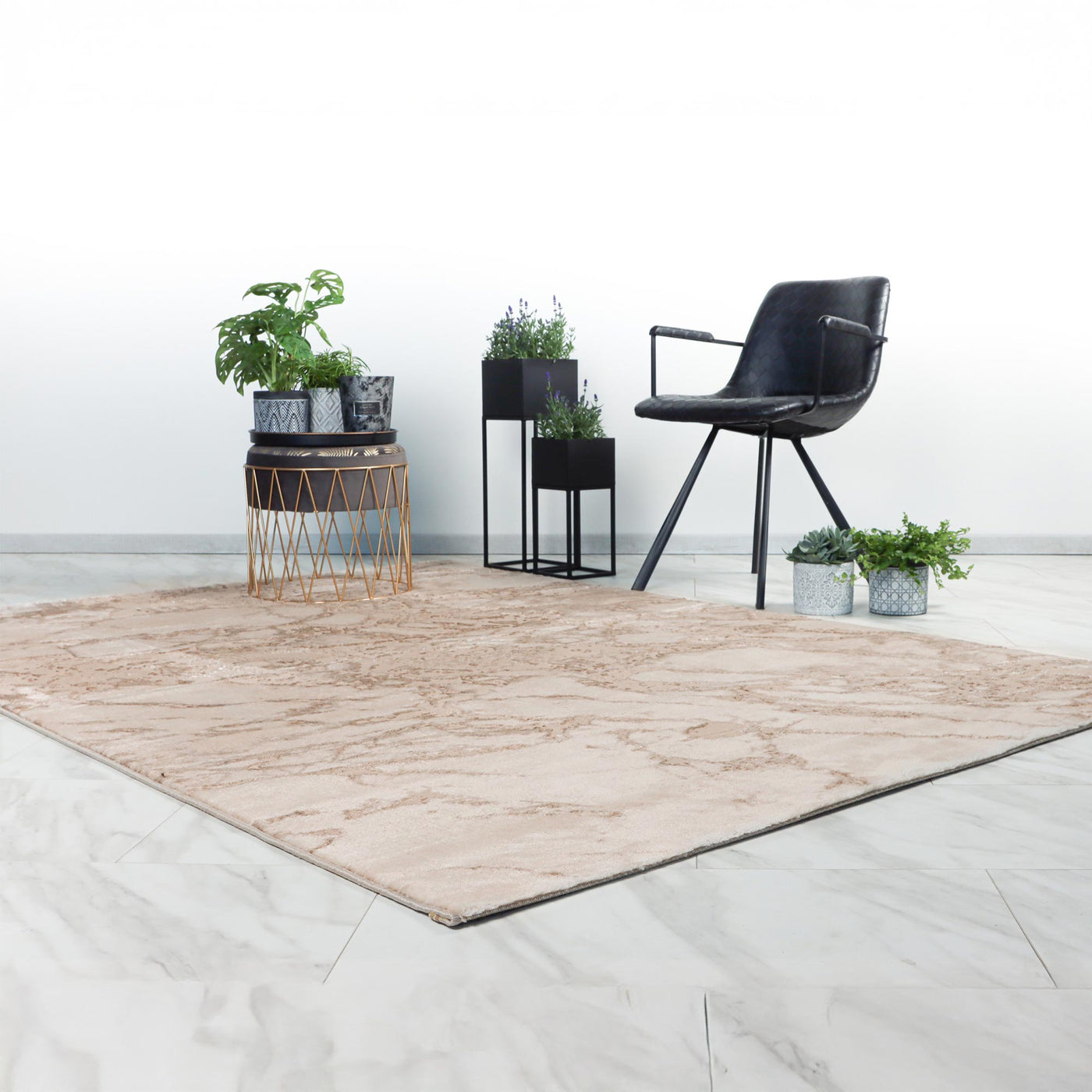 MARMARIS Tapis en tissu à veinure marbré beige -160x230 cm - Tapis - Mobilier Deco