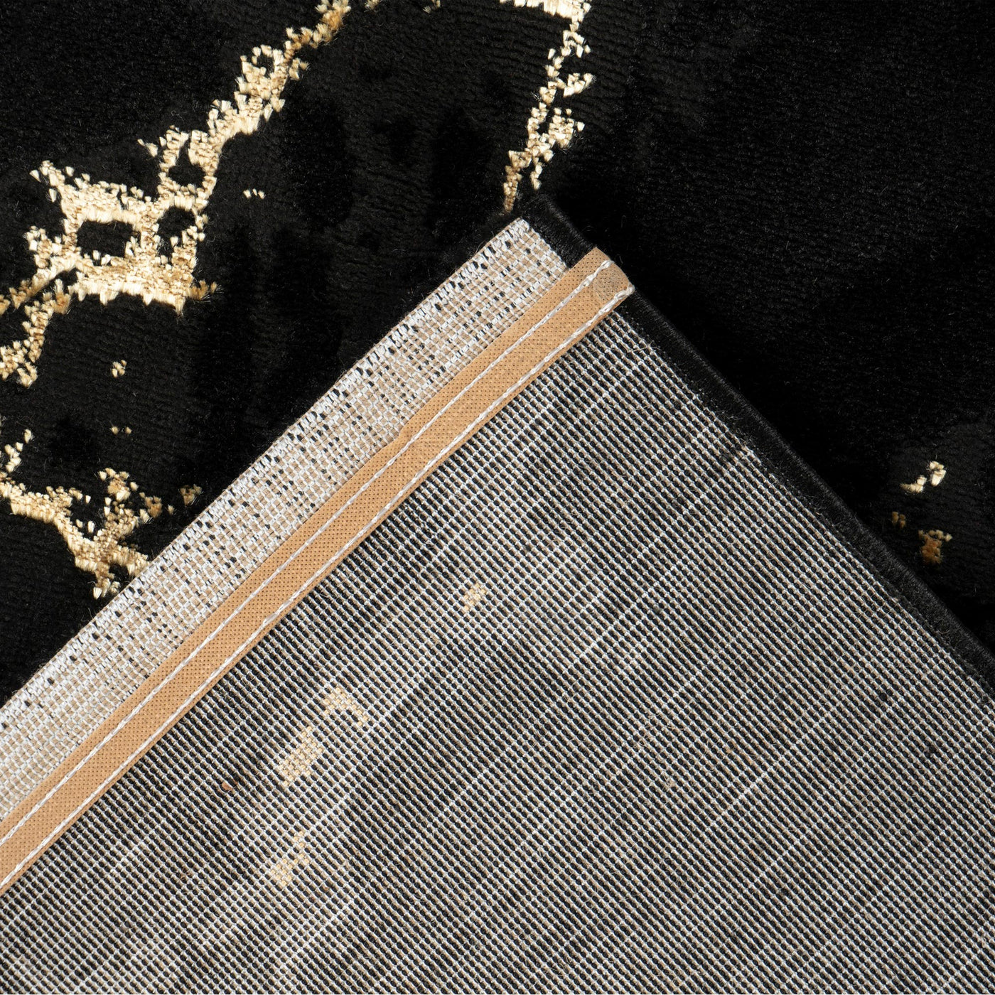 MARMARIS Tapis en tissu à veinure marbré noir et doré -160x230 cm - Tapis - Mobilier Deco