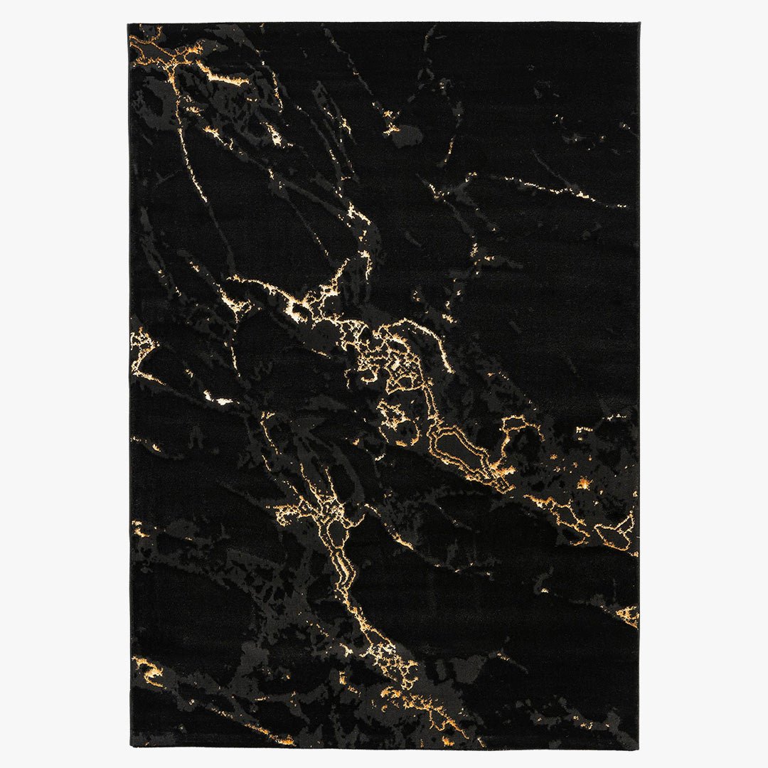 MARMARIS Tapis en tissu à veinure marbré noir et doré -160x230 cm - Tapis - Mobilier Deco