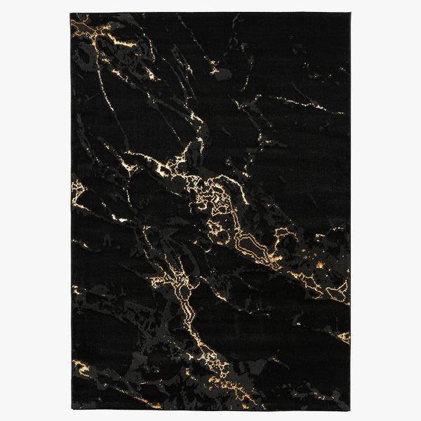 MARMARIS Tapis en tissu à veinure marbré noir et doré -160x230 cm
