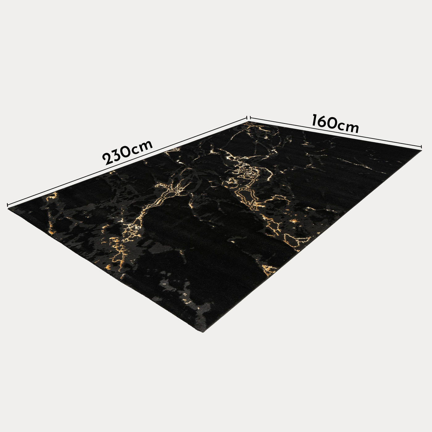 MARMARIS Tapis en tissu à veinure marbré noir et doré -160x230 cm - Tapis - Mobilier Deco