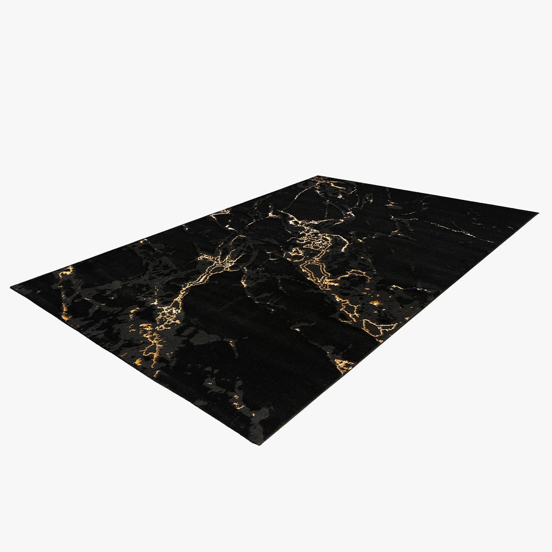 MARMARIS Tapis en tissu à veinure marbré noir et doré -160x230 cm - Tapis - Mobilier Deco