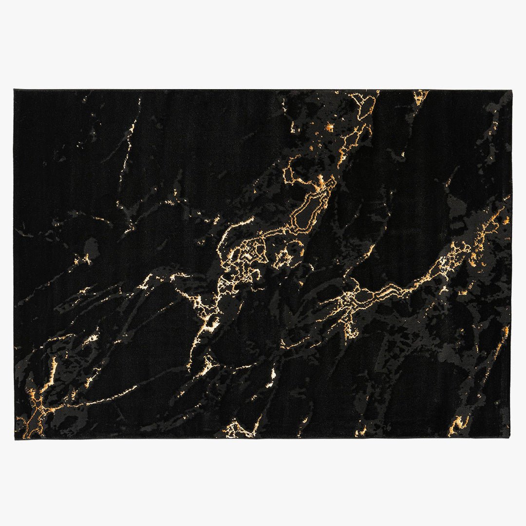 MARMARIS Tapis en tissu à veinure marbré noir et doré -160x230 cm - Tapis - Mobilier Deco