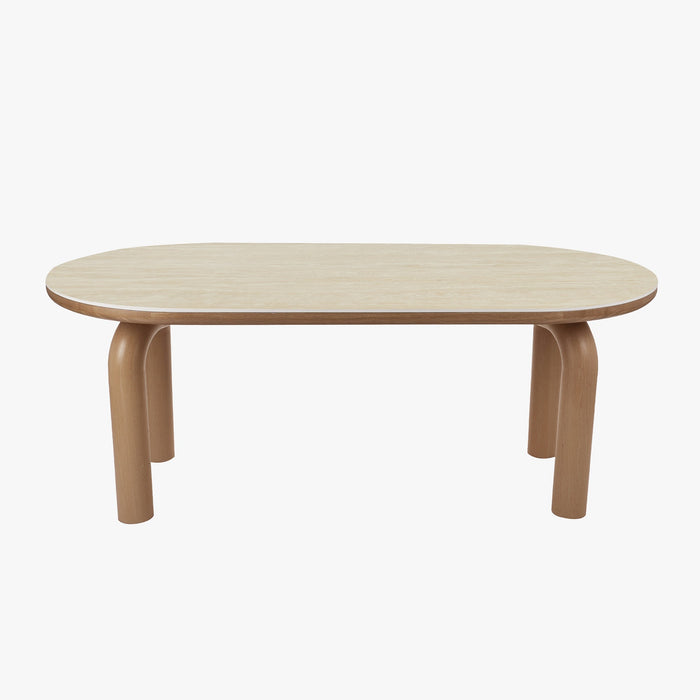 MARTINA Table à manger ovale en céramique pieds en métal couleur bois clair 180 cm