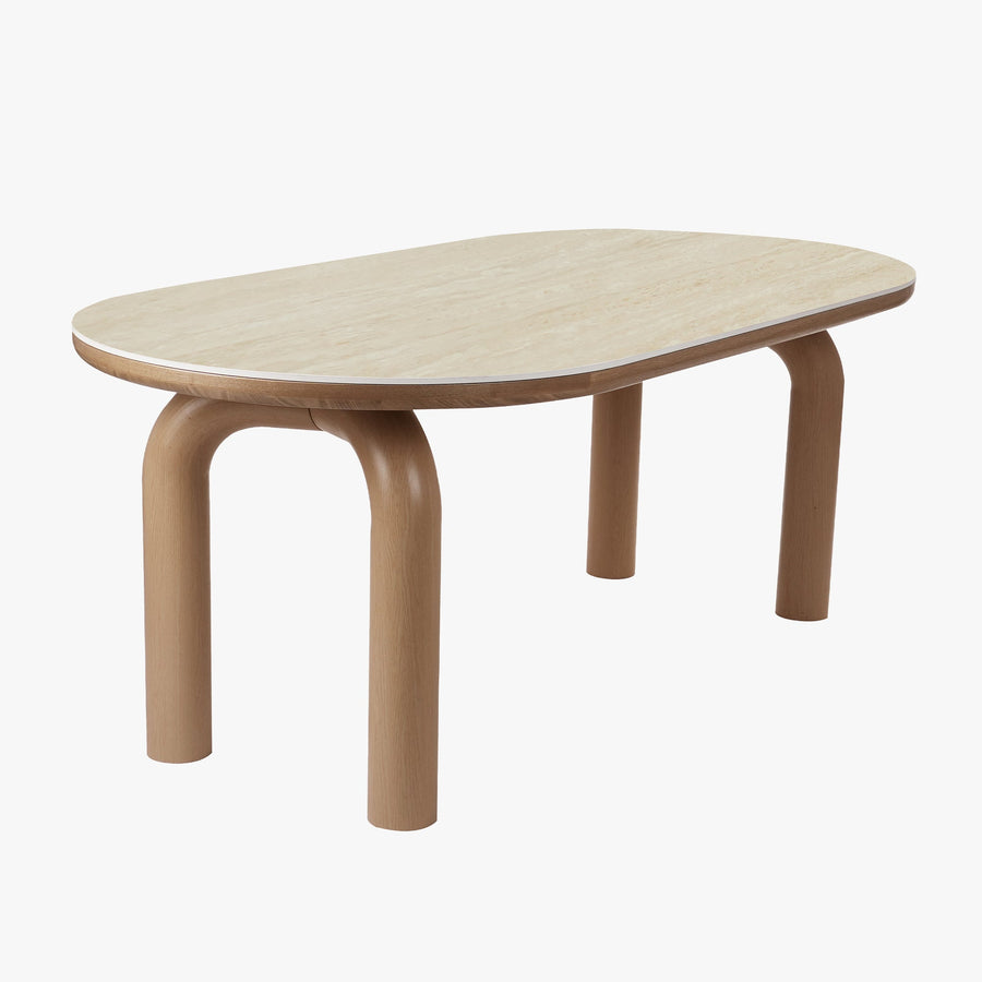 MARTINA Table à manger ovale en céramique pieds en métal couleur bois clair 180 cm — aperçu vidéo