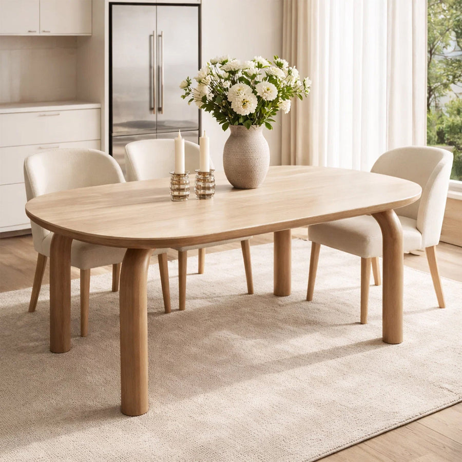 MARTINA Table à manger ovale en céramique pieds en métal couleur bois clair 180 cm — aperçu vidéo