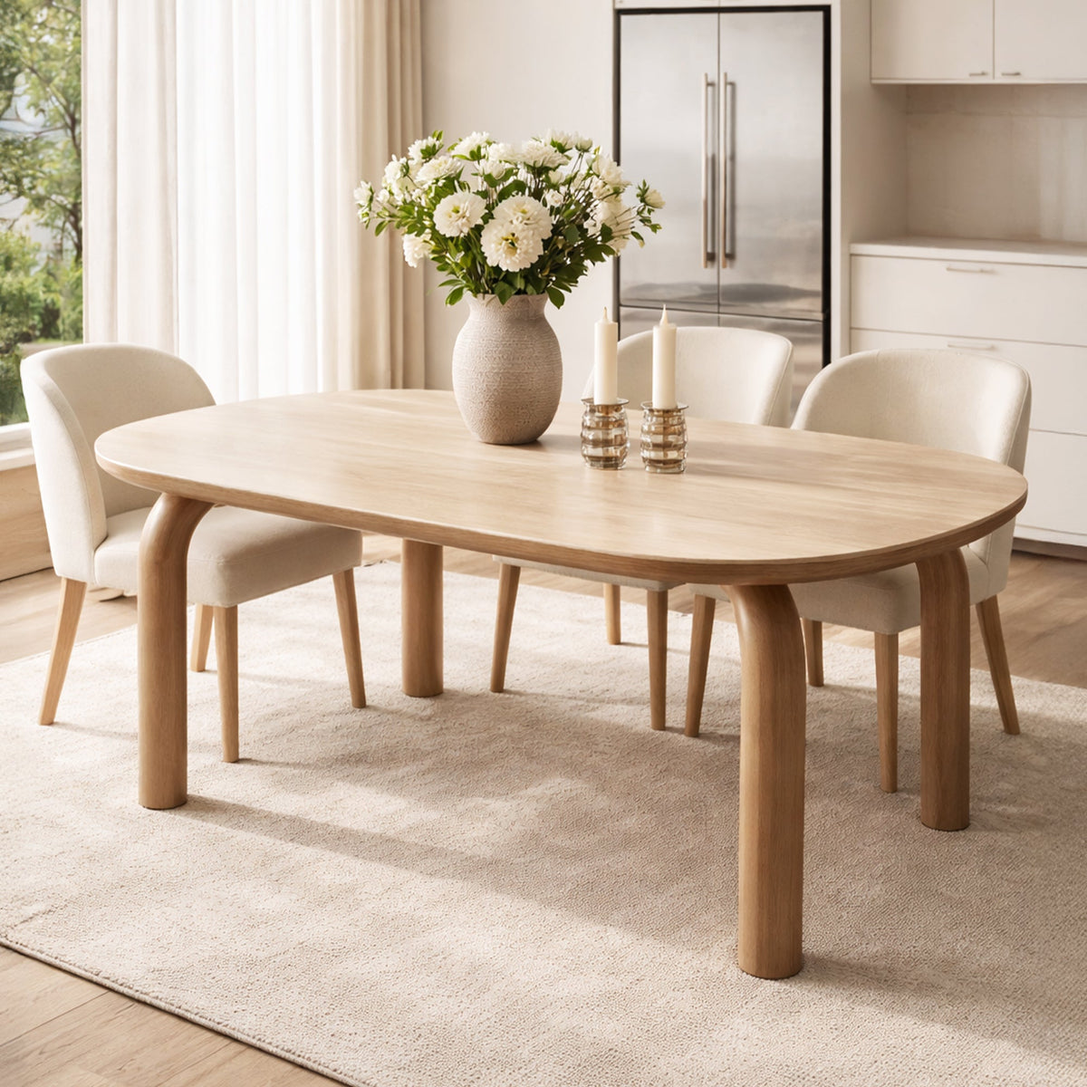 MARTINA Table à manger ovale en céramique pieds en métal couleur bois clair 180 cm - Table à manger - Mobilier Deco