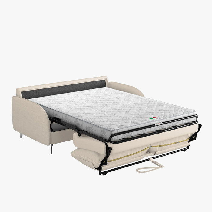 MARTINE Canapé 3 places convertible en tissu beige matelas 14 cm