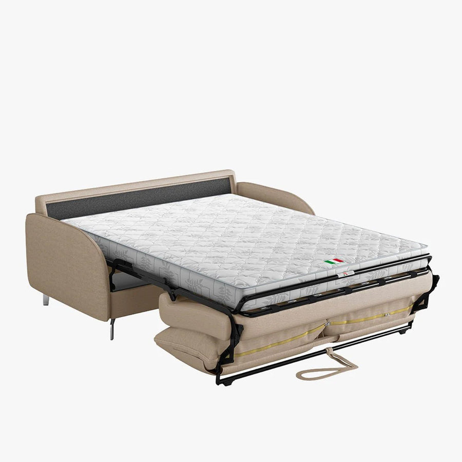 MARTINE Canapé 3 places convertible en tissu taupe matelas 14 cm — aperçu vidéo