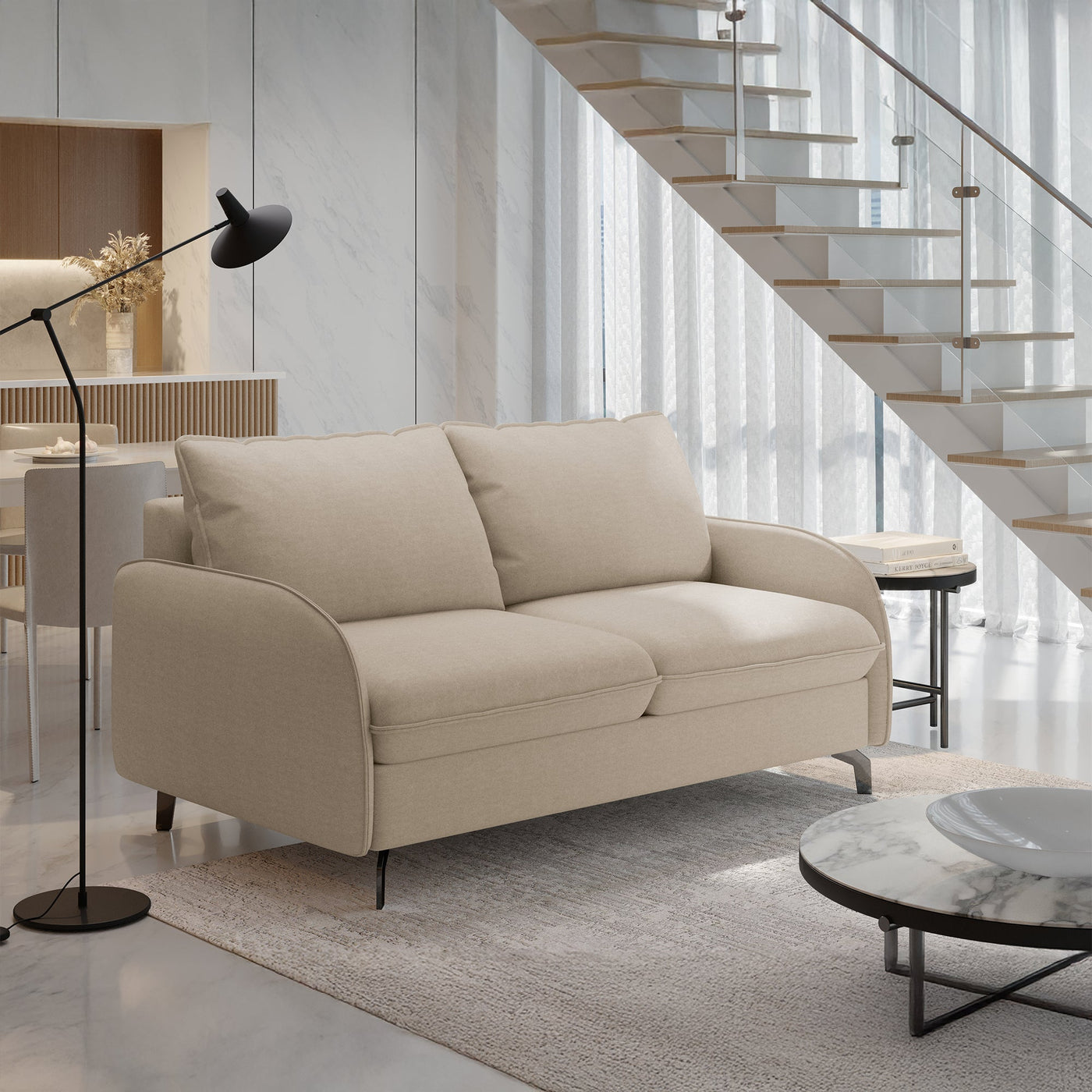 MARTINE Canapé 3 places convertible en tissu taupe matelas 14 cm - Canapés convertibles - Mobilier Deco