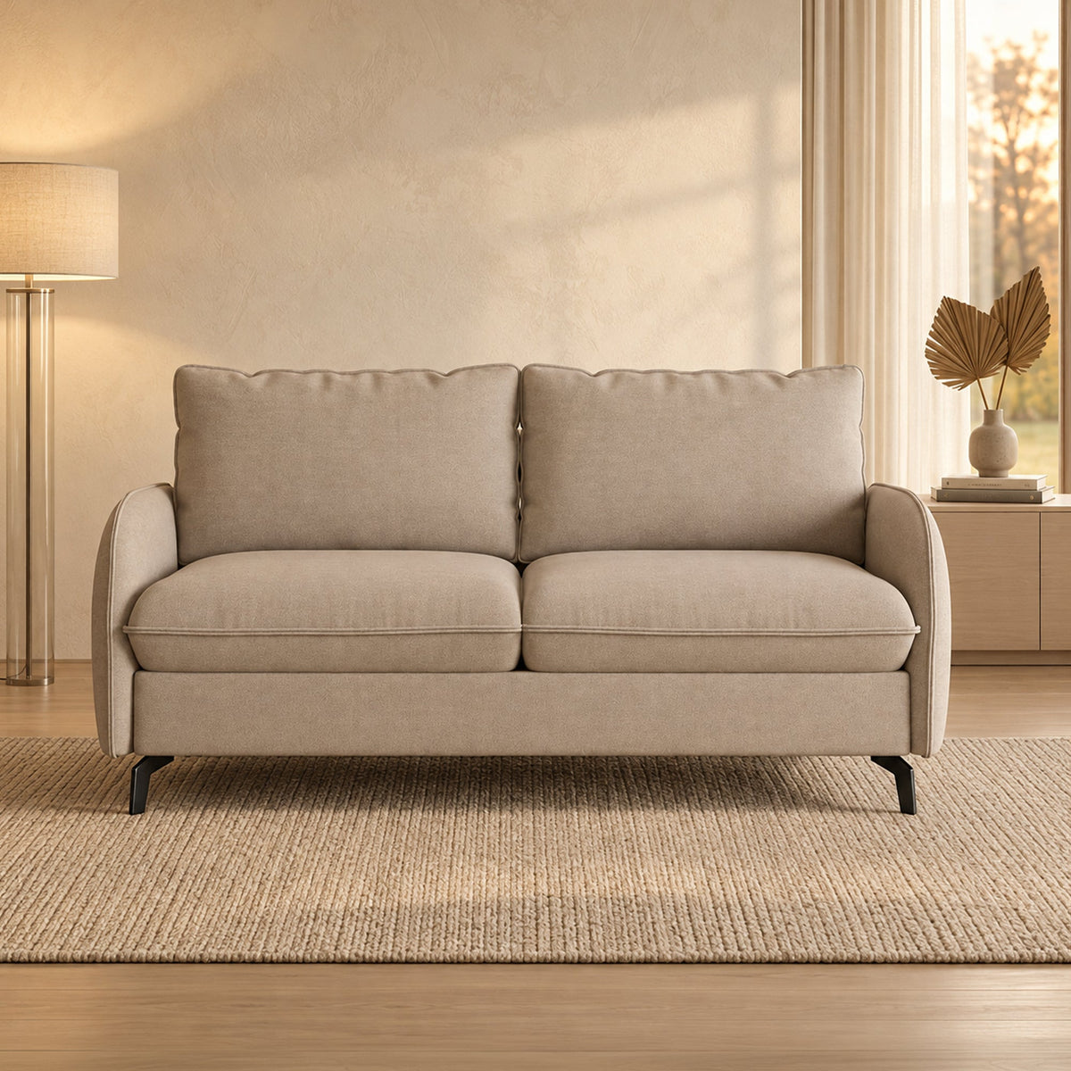 MARTINE Canapé 3 places convertible en tissu taupe matelas 14 cm - Canapés convertibles - Mobilier Deco