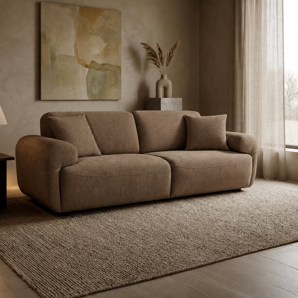 MARY Canapé 3 places avec dossier amovible en tissu taupe - Canapés fixes - Mobilier Deco